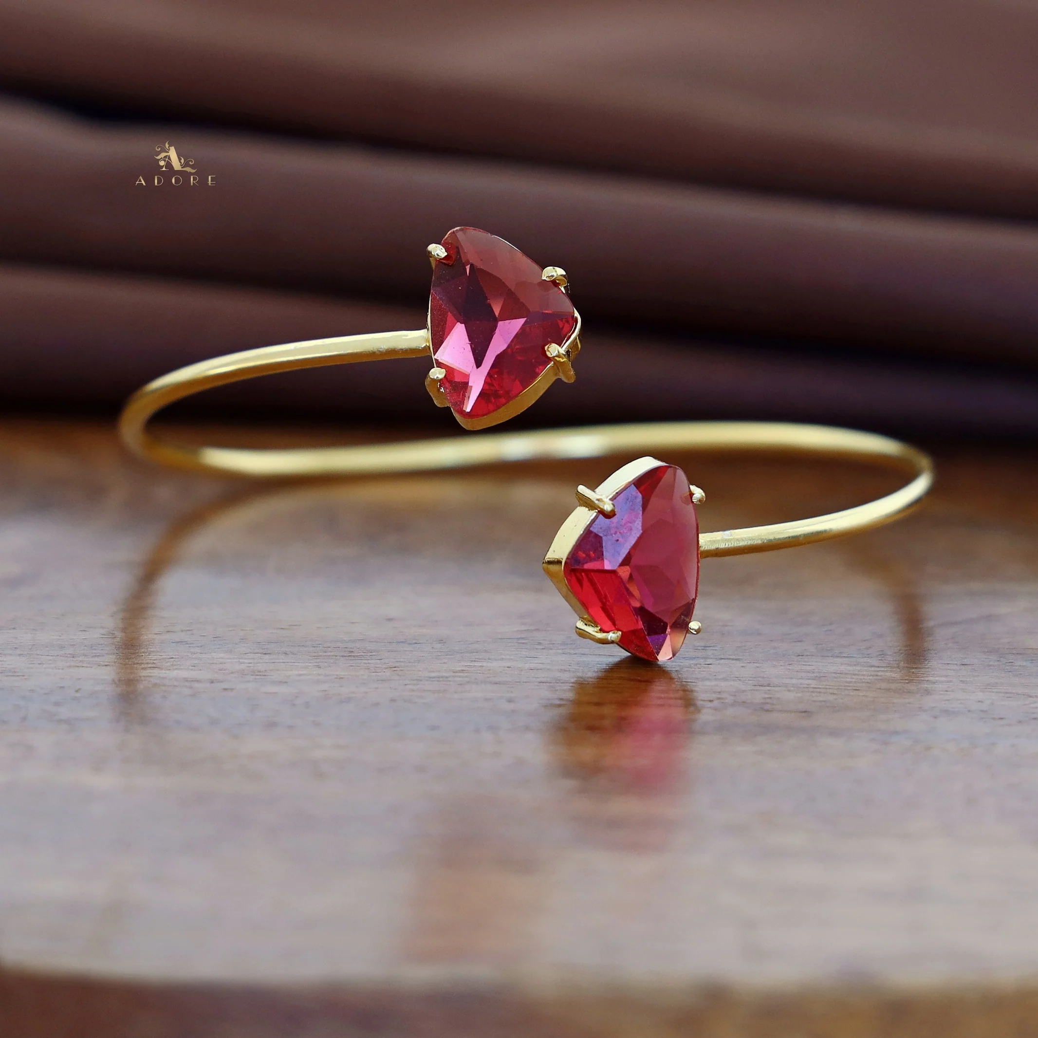 Ina Dual Curvy Triangle Glossy Stone Bangle - Image 2