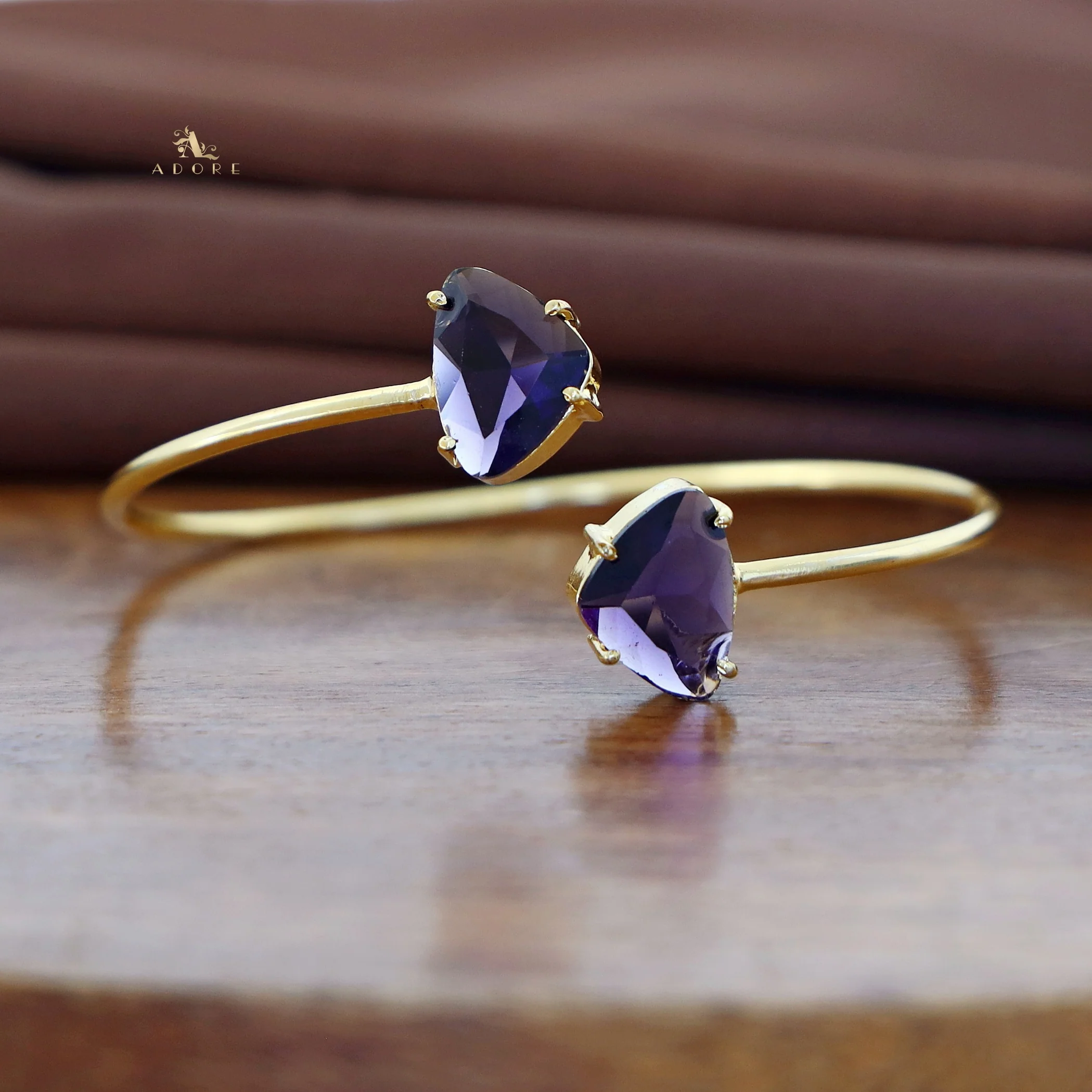 Ina Dual Curvy Triangle Glossy Stone Bangle - Image 3