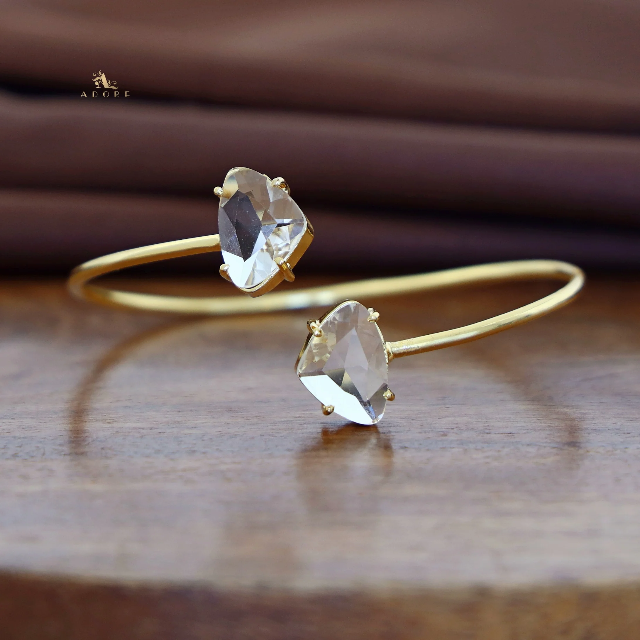 Ina Dual Curvy Triangle Glossy Stone Bangle - Image 5