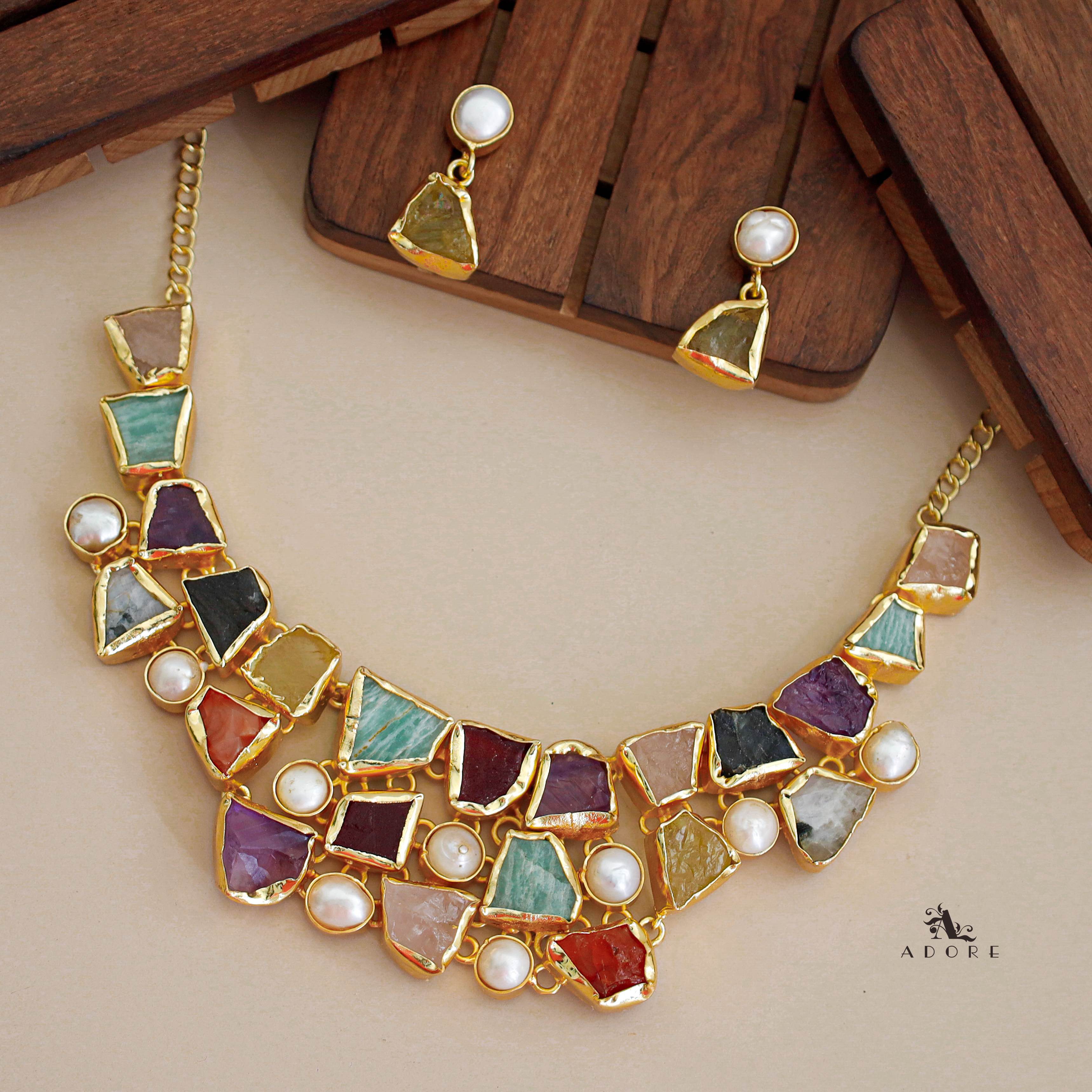 Scarlett Raw Stone + Pearl Neckpiece With Earring - Image 15