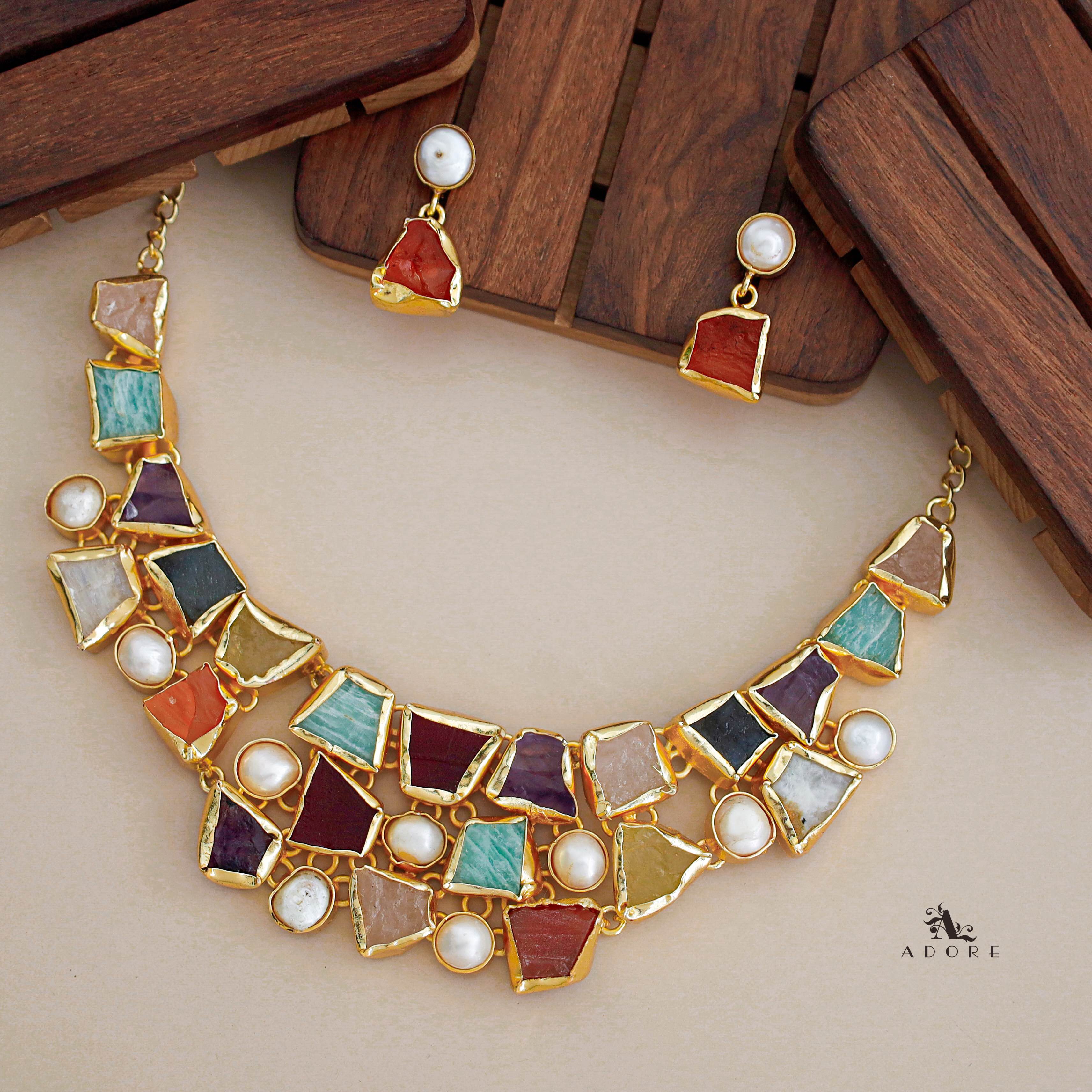 Scarlett Raw Stone + Pearl Neckpiece With Earring - Image 16