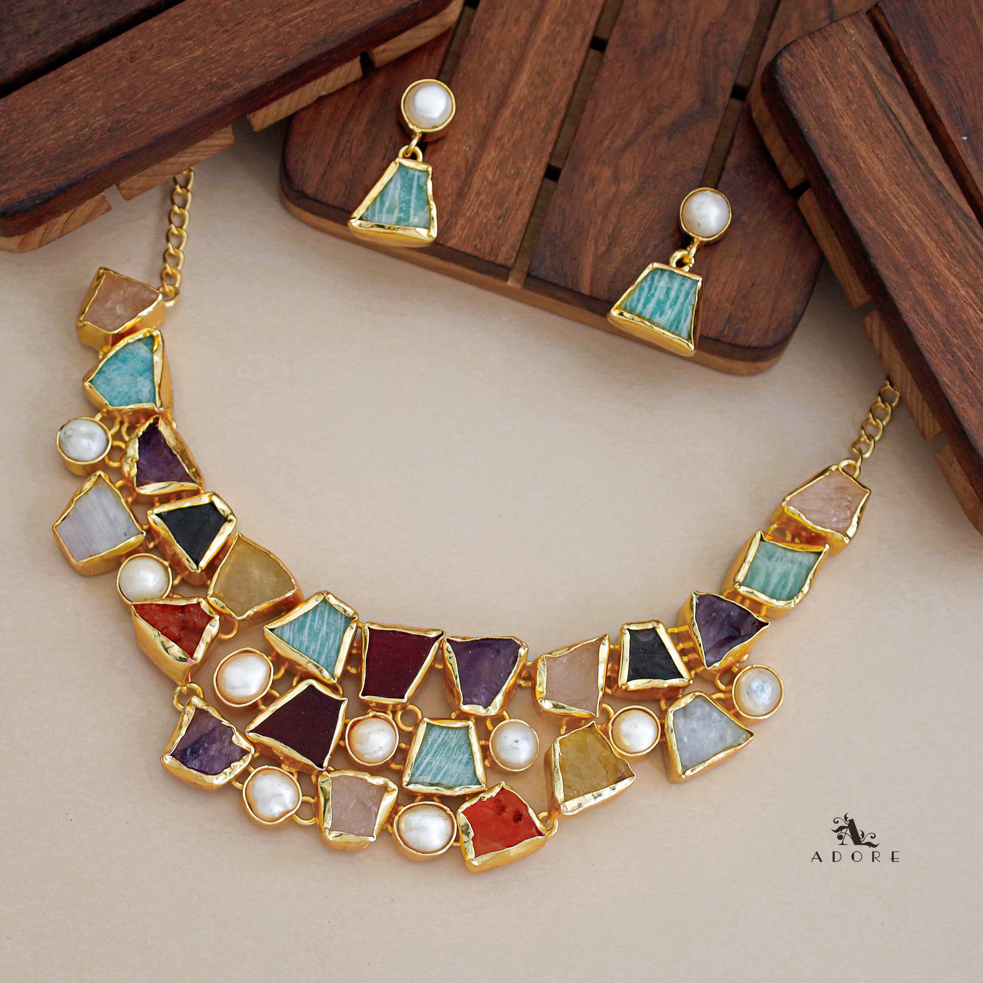 Scarlett Raw Stone + Pearl Neckpiece With Earring - Image 17