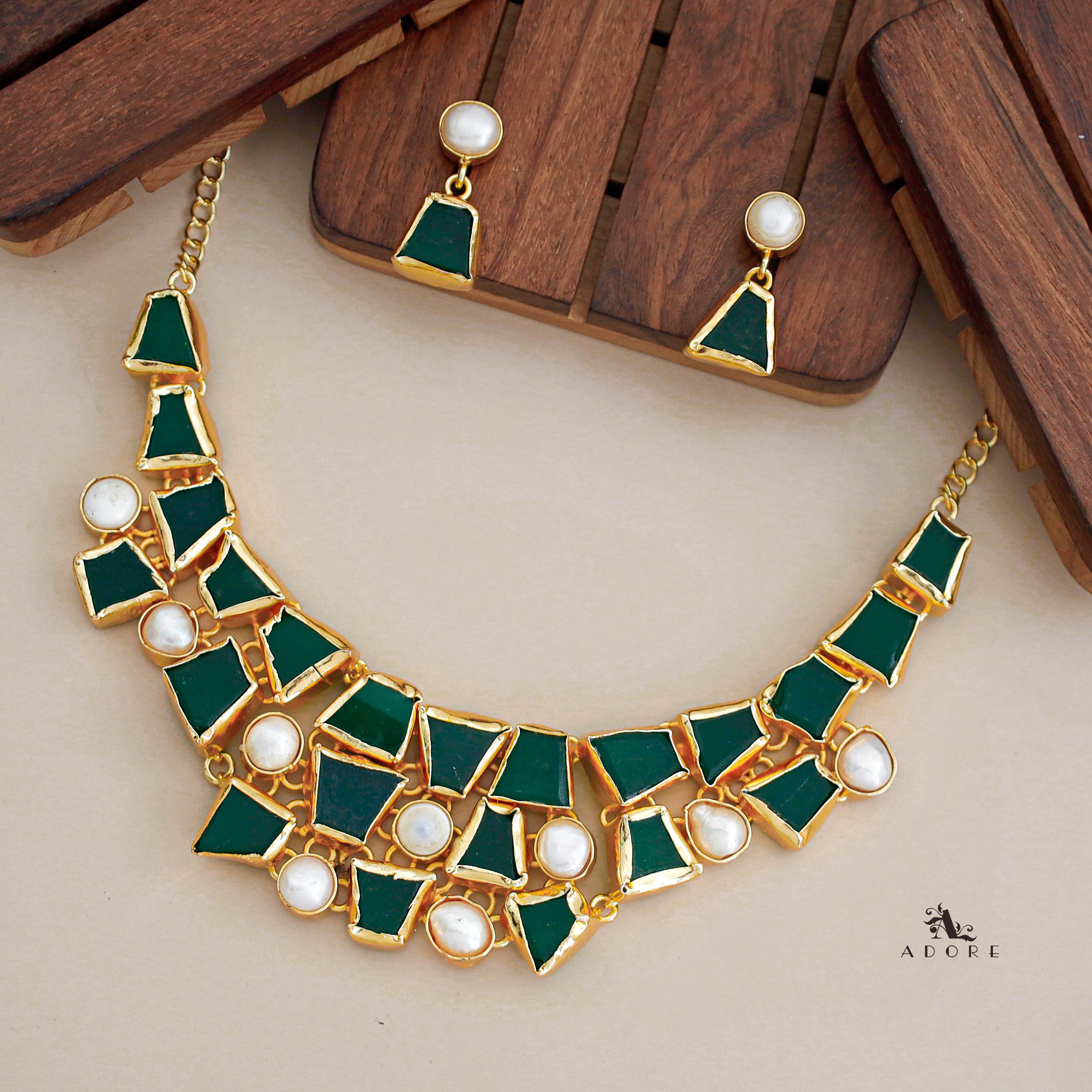 Scarlett Raw Stone + Pearl Neckpiece With Earring - Image 7