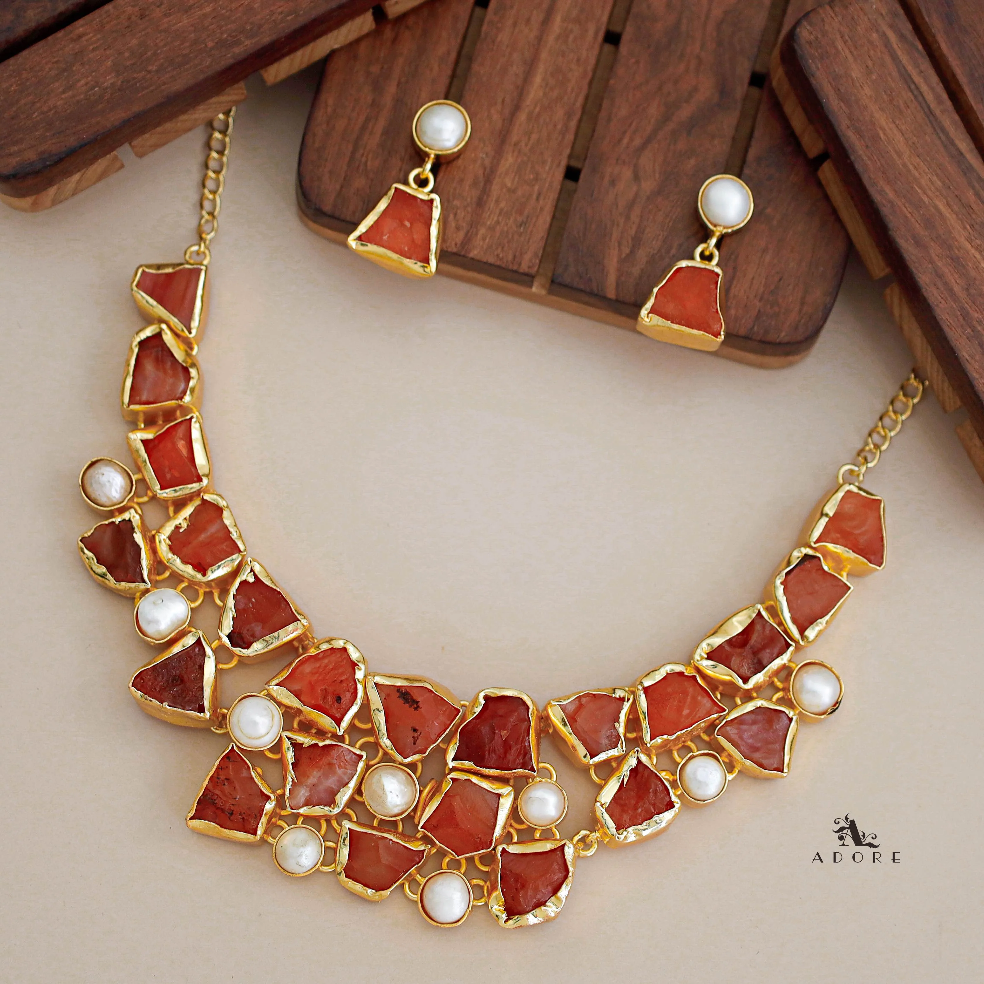 Scarlett Raw Stone + Pearl Neckpiece With Earring - Image 8