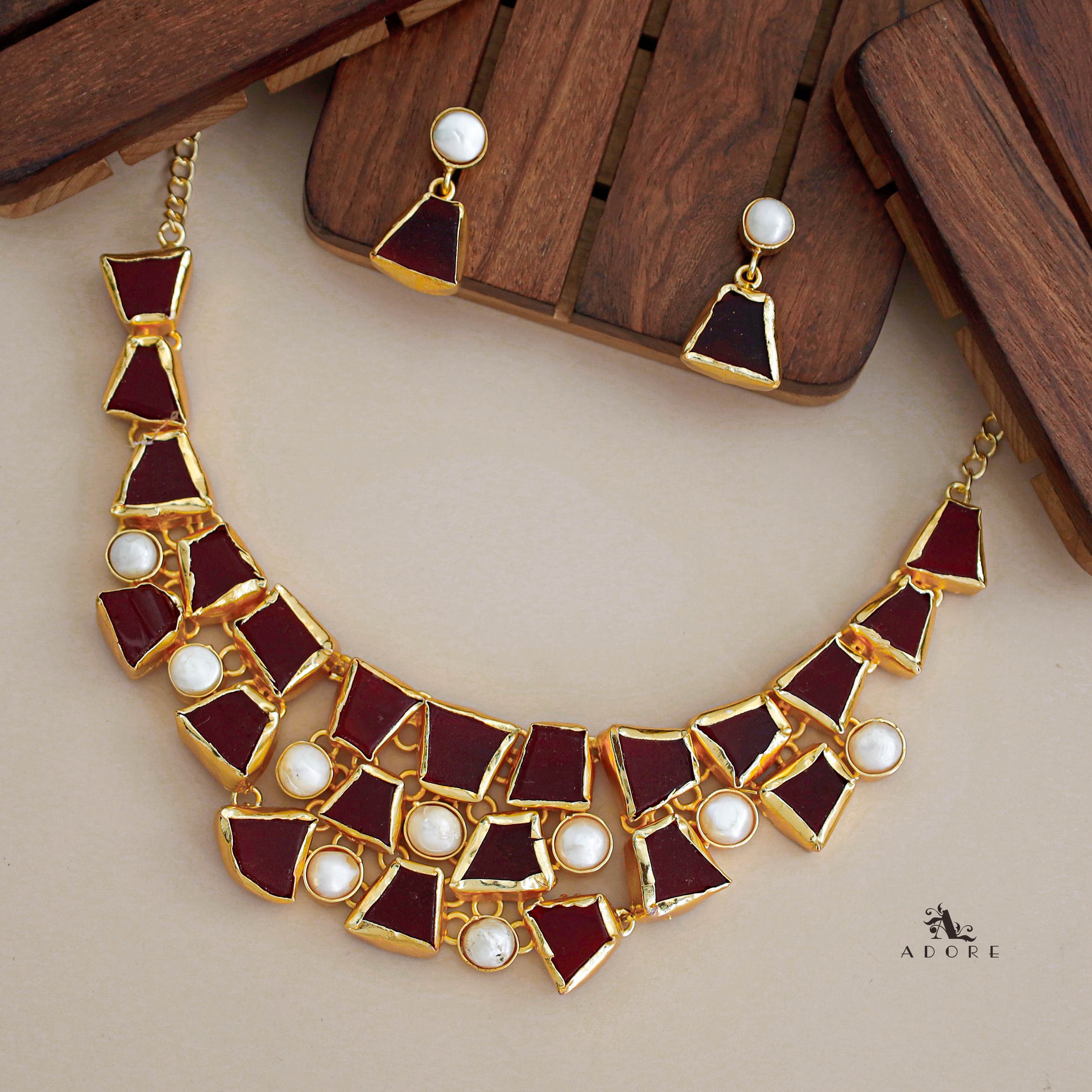Scarlett Raw Stone + Pearl Neckpiece With Earring - Image 9