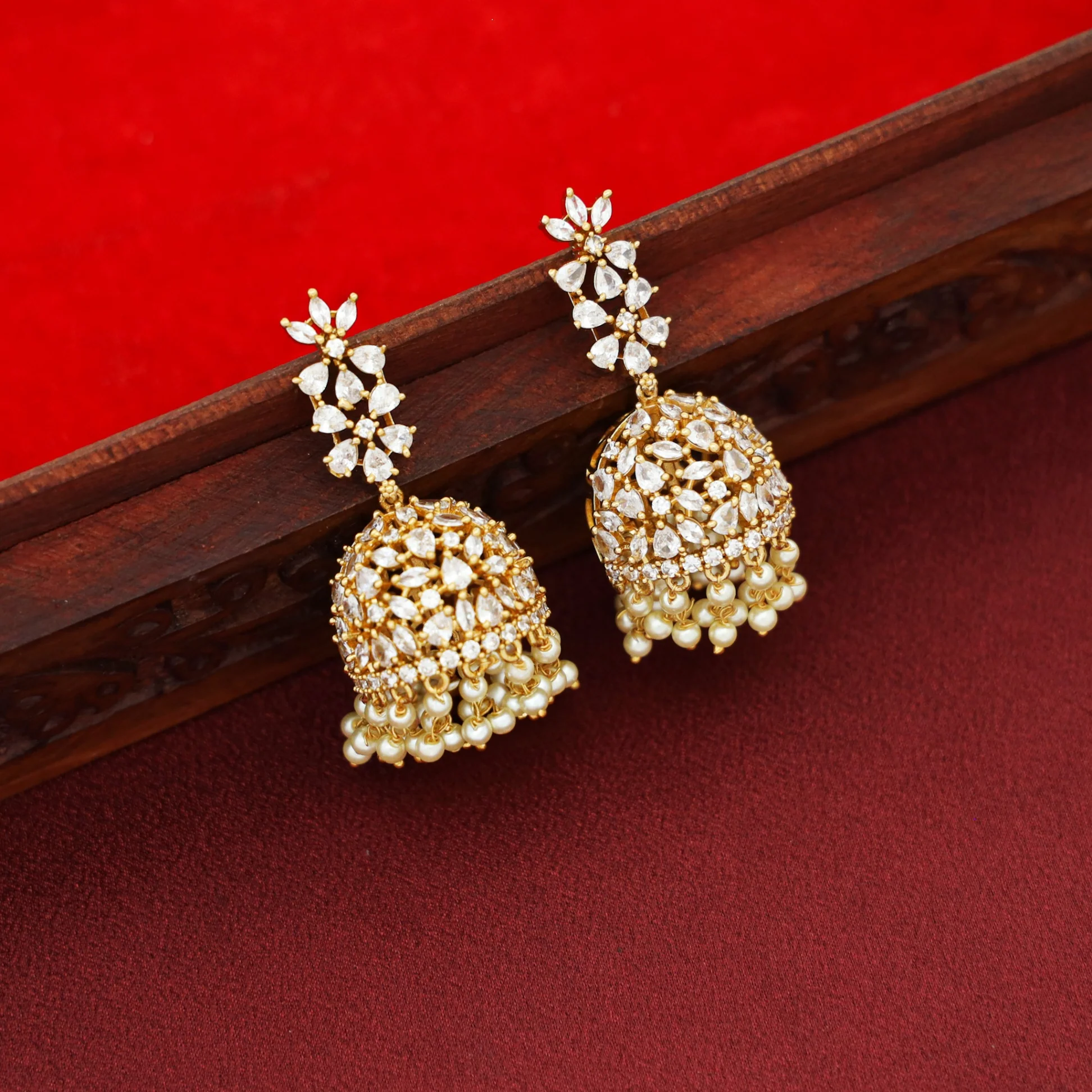 Seerath AD Stone Cluster Pearl Jhumka - Image 2