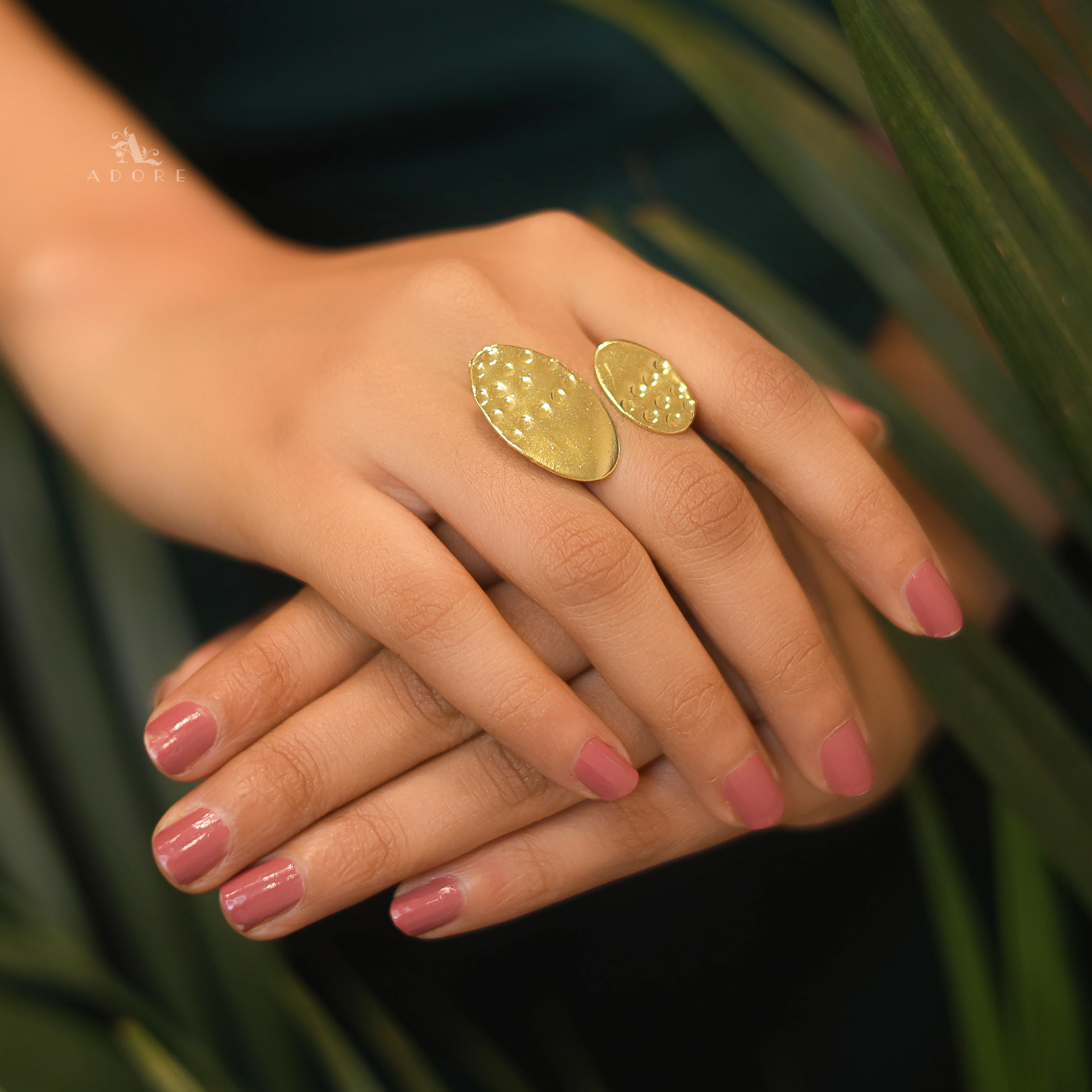 Semi Hammered Dual Oval Ring - Image 2