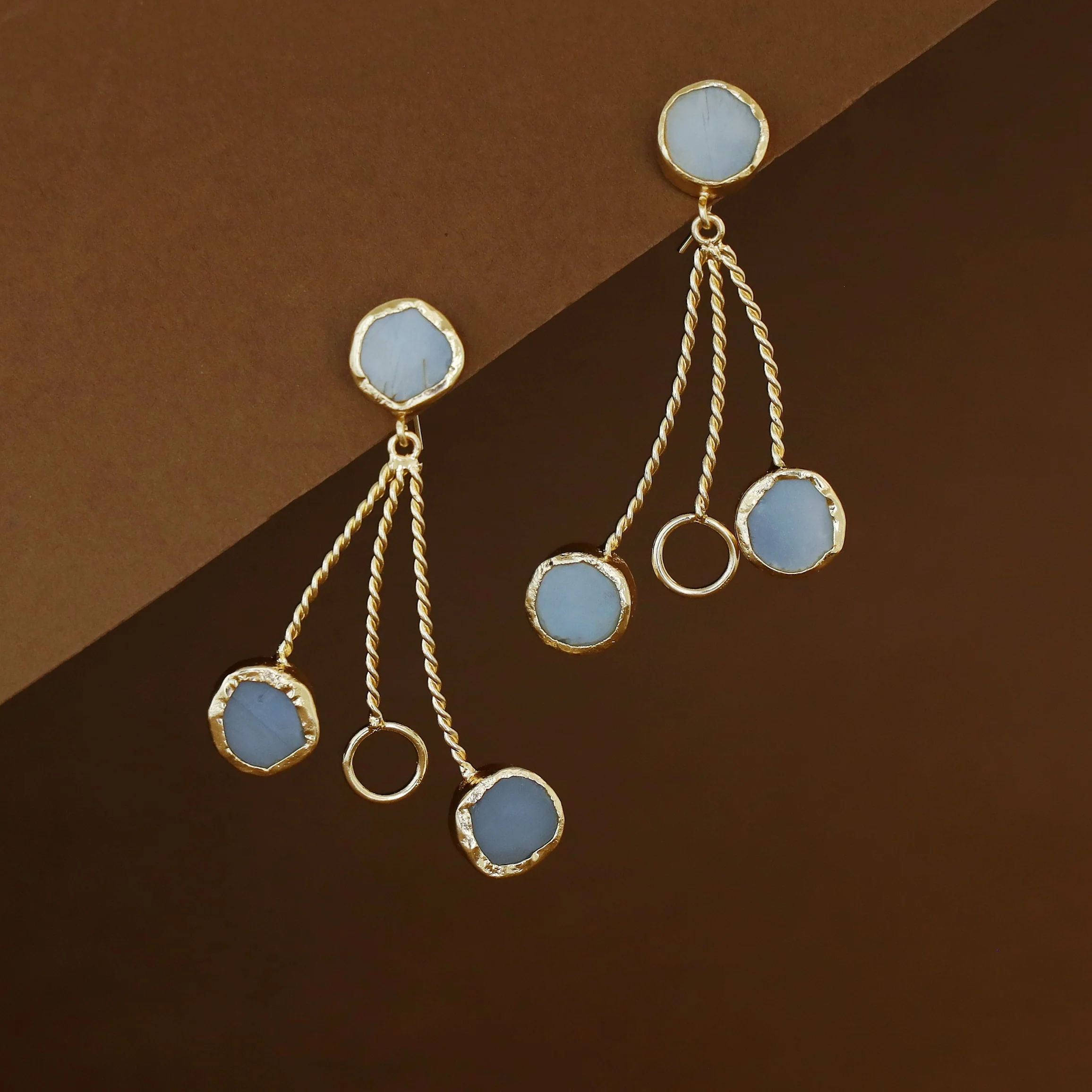 Seraphine Tri Raw Stone + Circle Golden Twisted Earring - Image 5