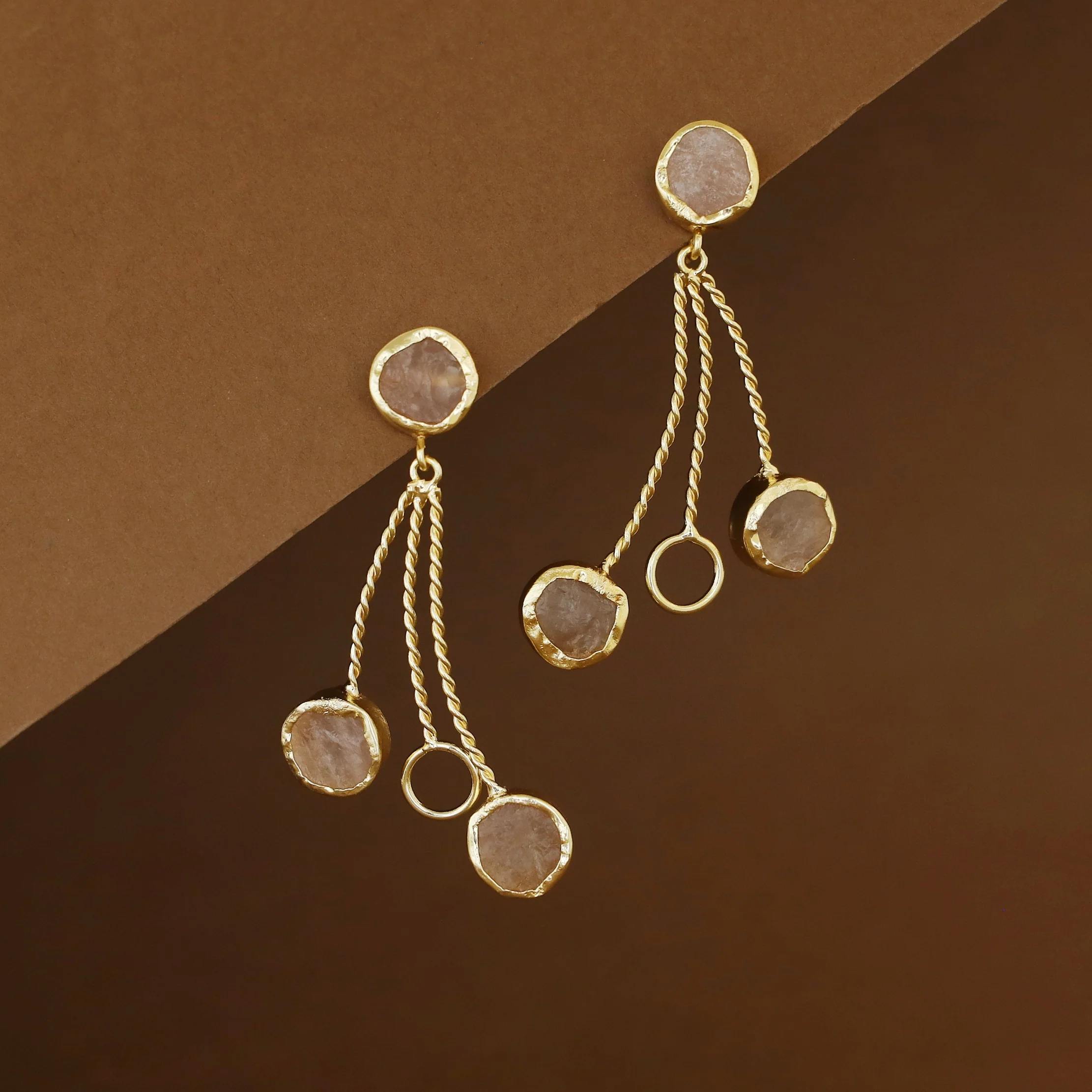 Seraphine Tri Raw Stone + Circle Golden Twisted Earring - Image 6