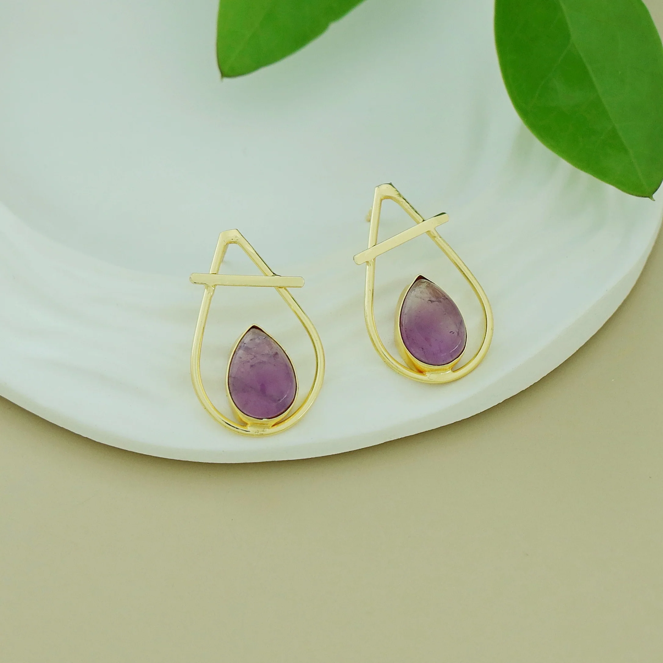 Shaniya Golden Natural Stone Drop Earring - Image 2