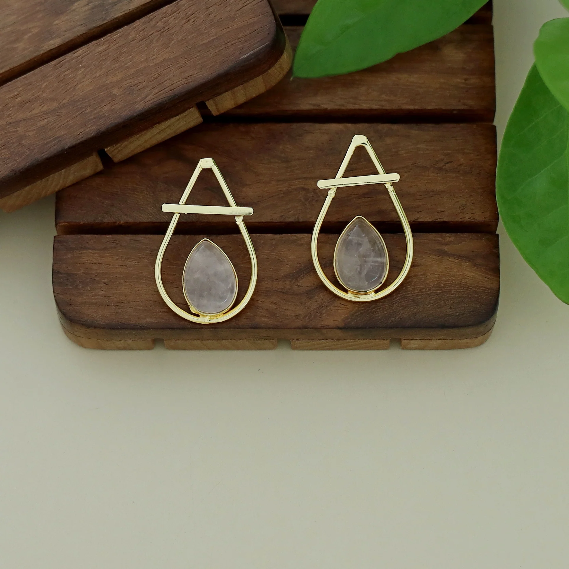 Shaniya Golden Natural Stone Drop Earring - Image 3