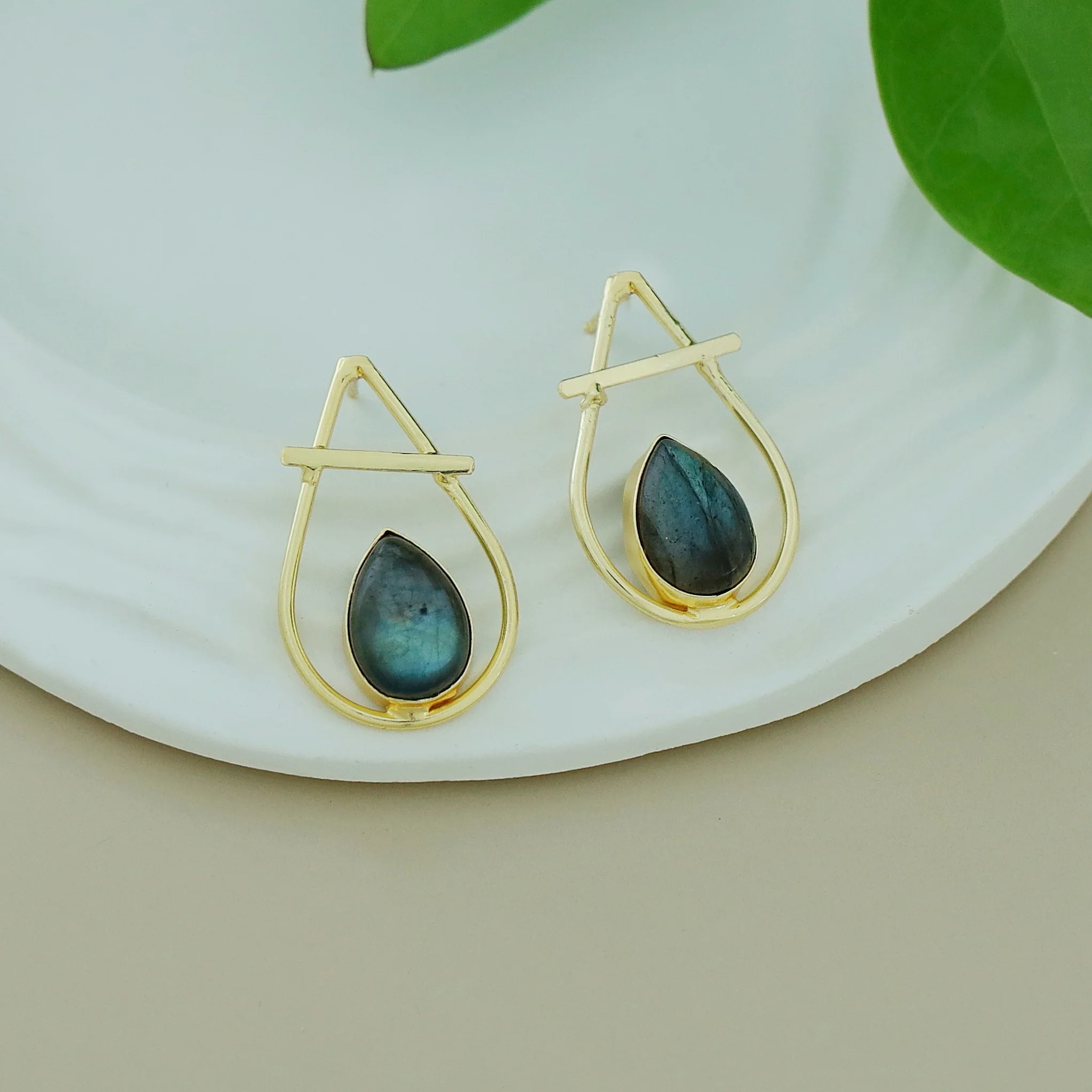 Shaniya Golden Natural Stone Drop Earring - Image 4