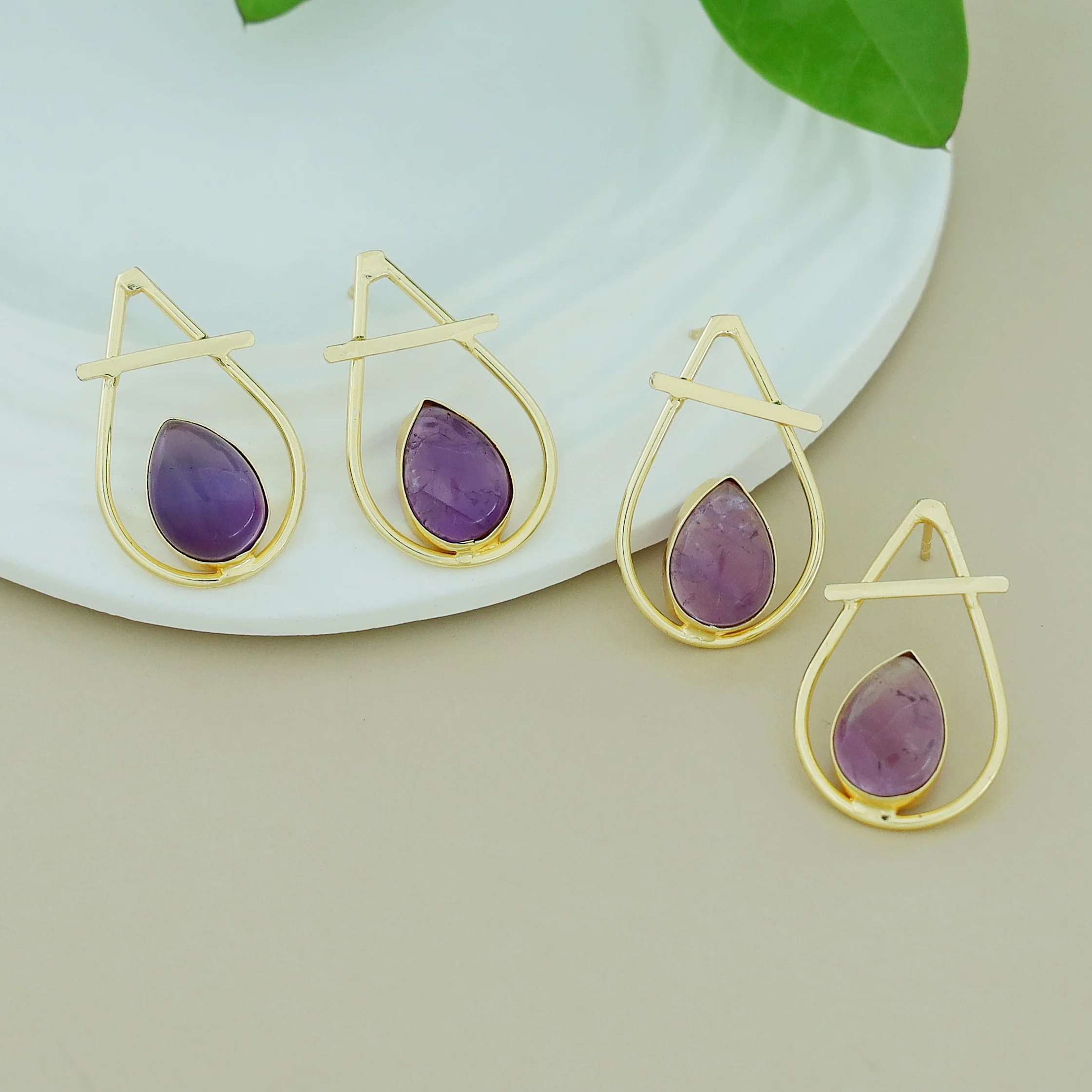 Shaniya Golden Natural Stone Drop Earring - Image 5
