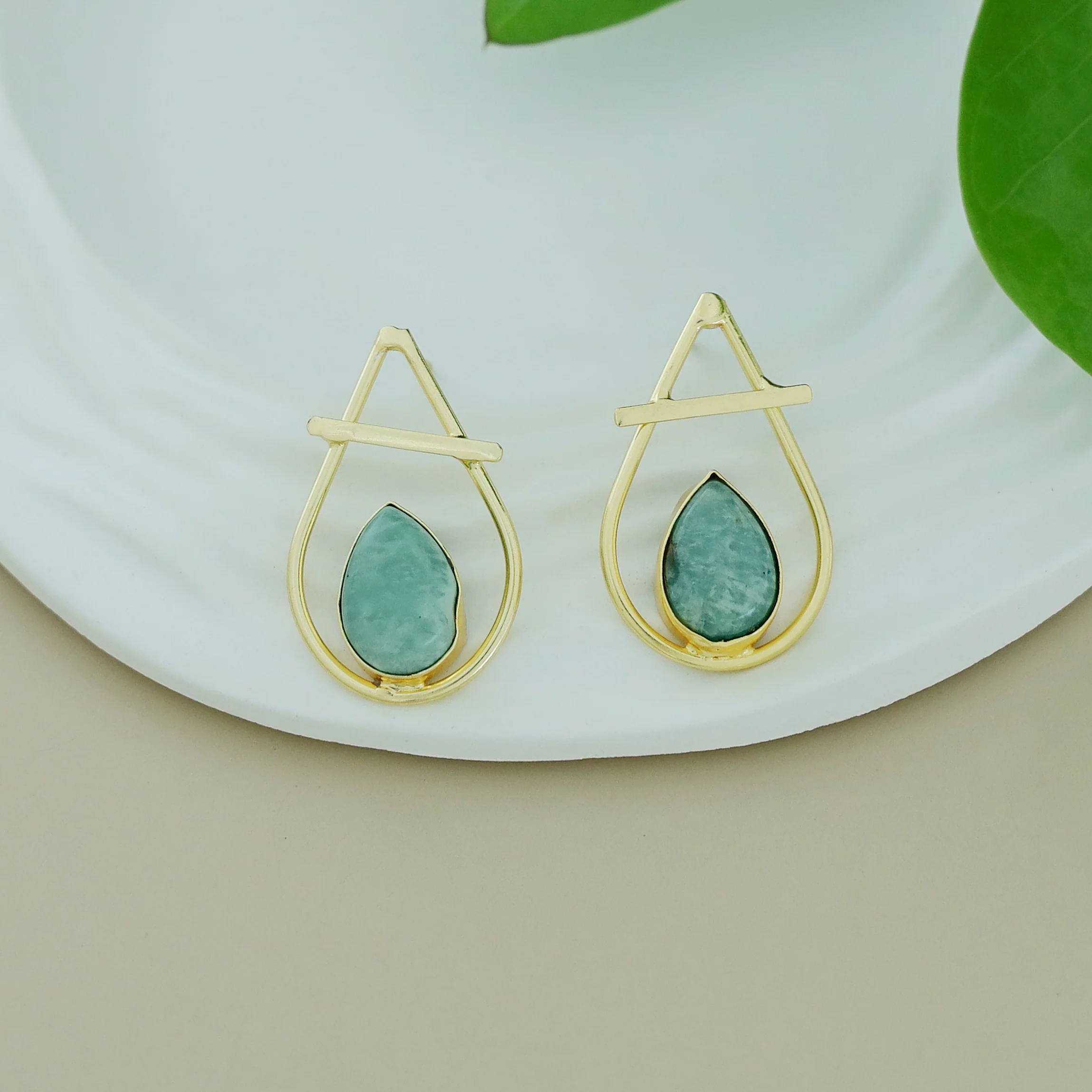 Shaniya Golden Natural Stone Drop Earring - Image 6