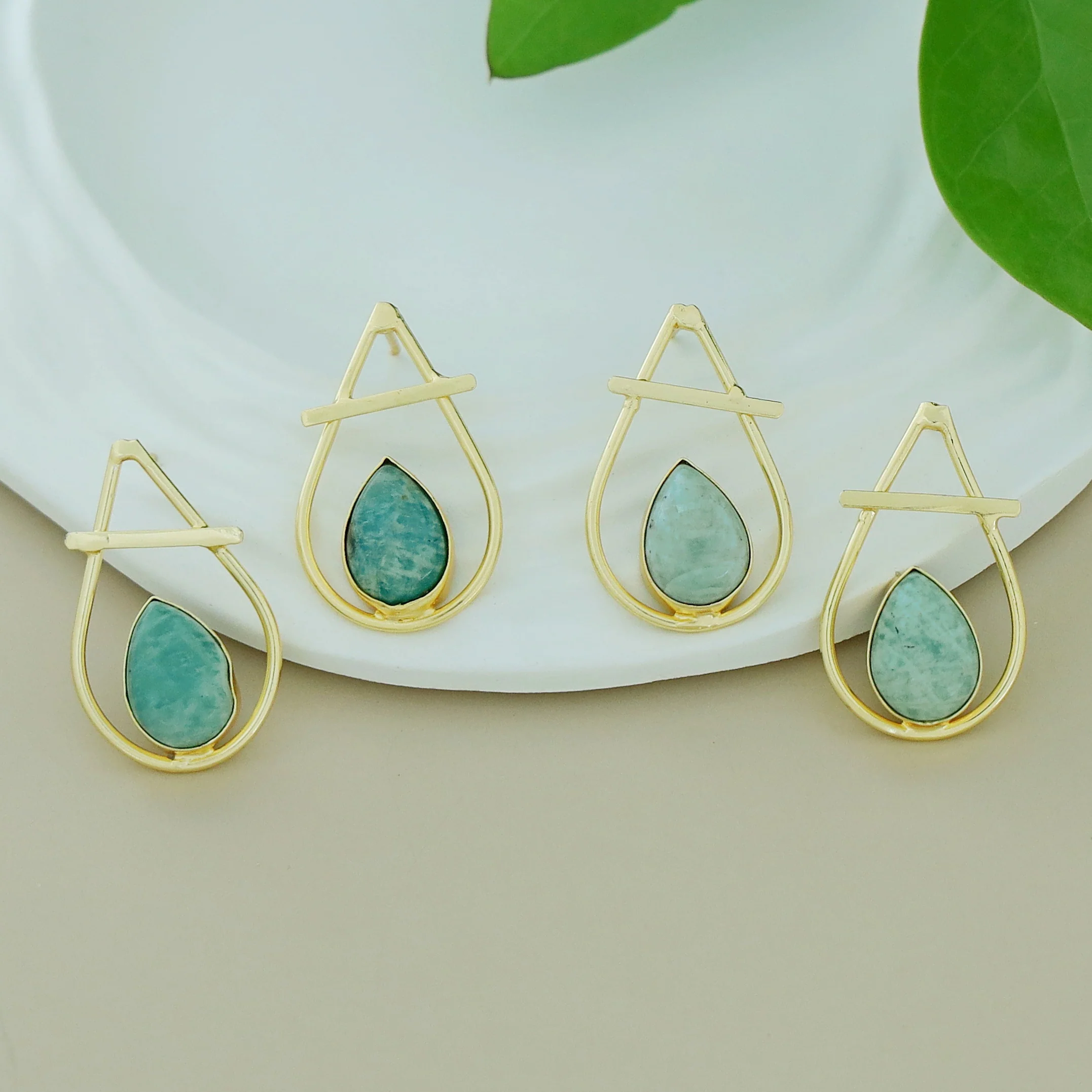 Shaniya Golden Natural Stone Drop Earring - Image 7