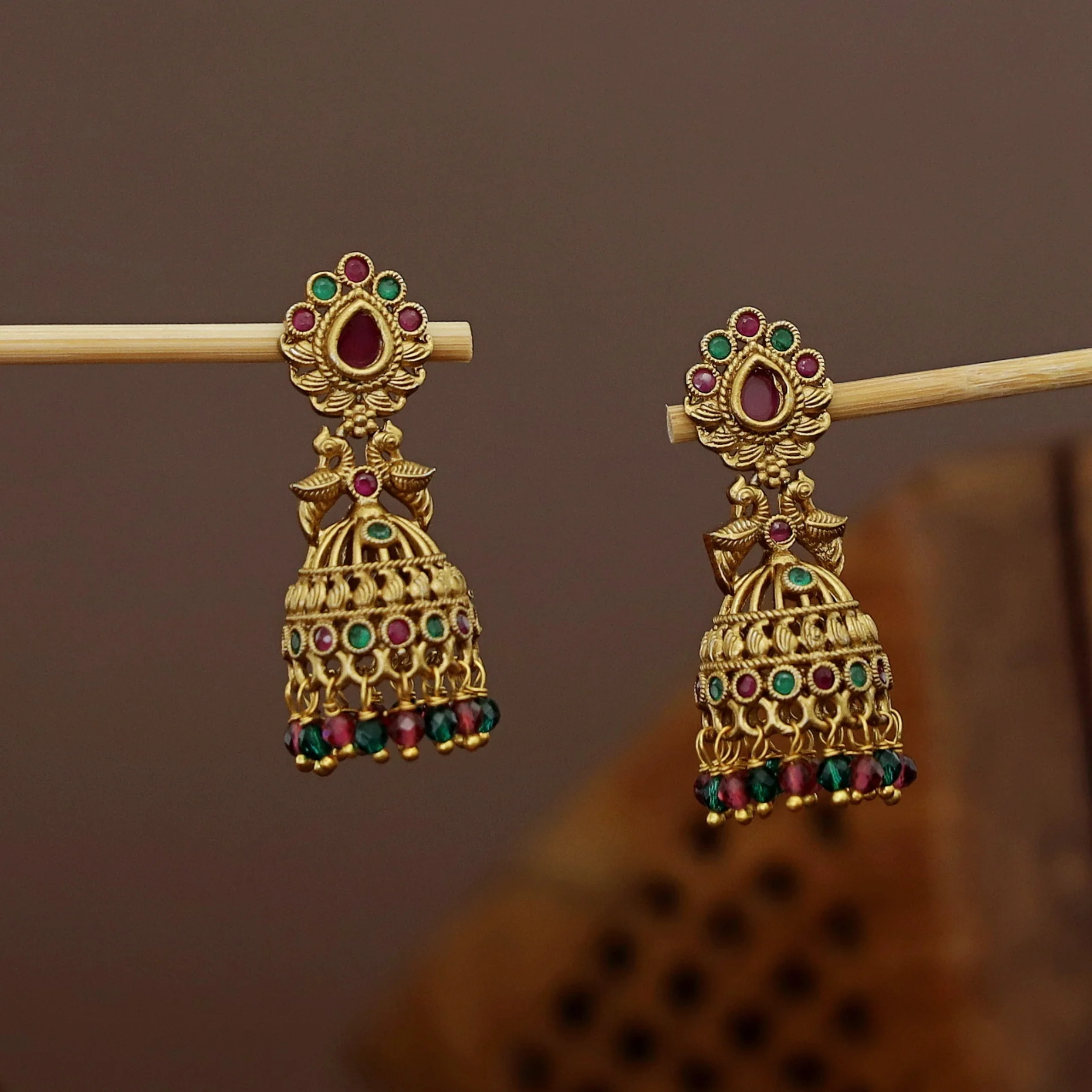 Shanti Mayura Beaded Jhumka - Image 2