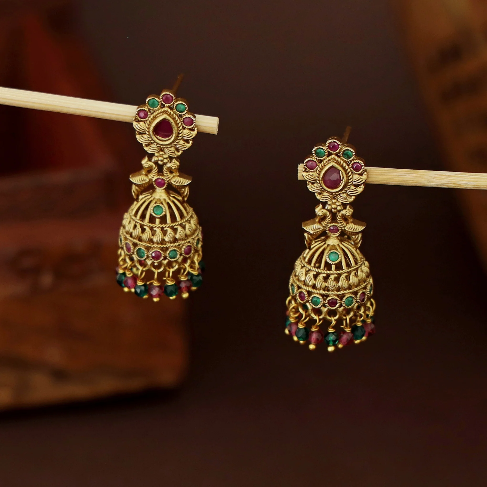 Shanti Mayura Beaded Jhumka - Image 3