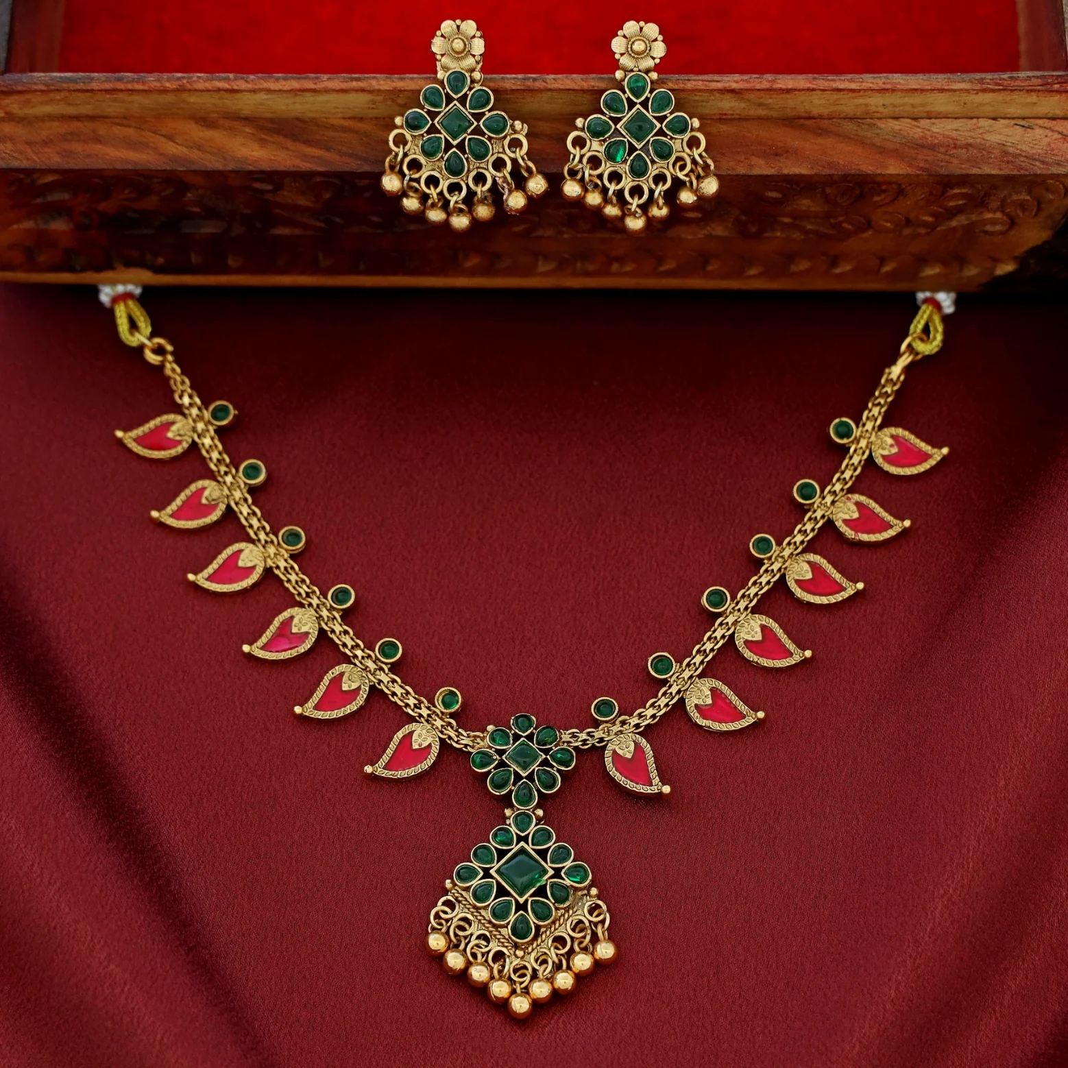 Sharini Mango Floral Golden Ball Neckpiece With Earring - Image 2