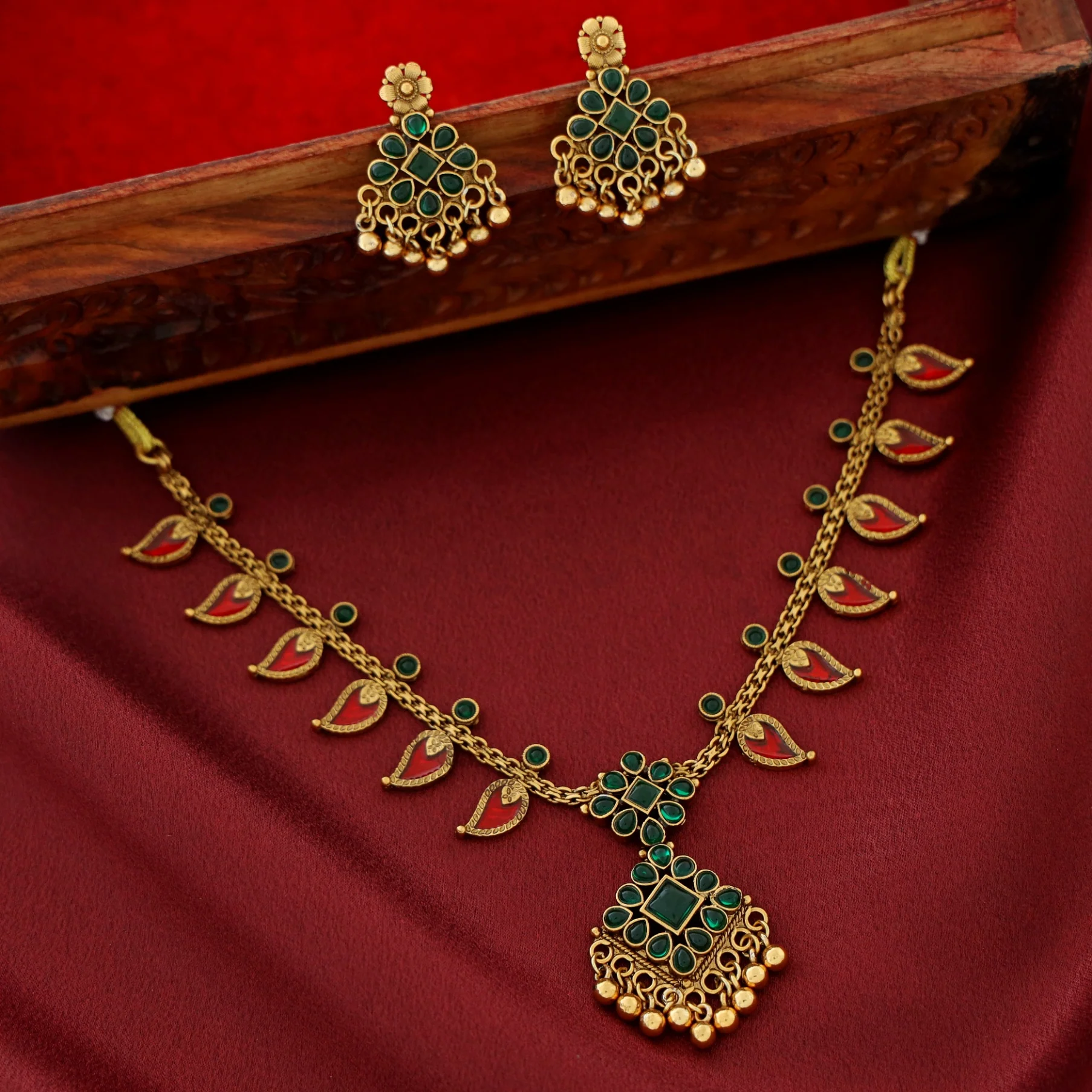 Sharini Mango Floral Golden Ball Neckpiece With Earring - Image 6