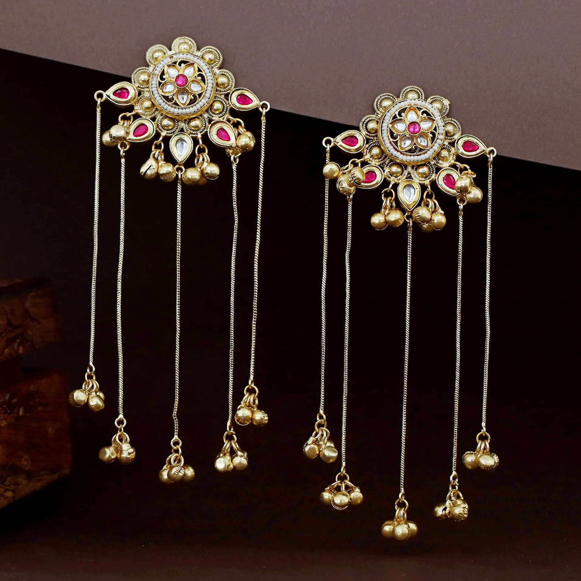 Shivali Flower Kundan Hanging Ghungroo Kashmiri Earring - Image 3