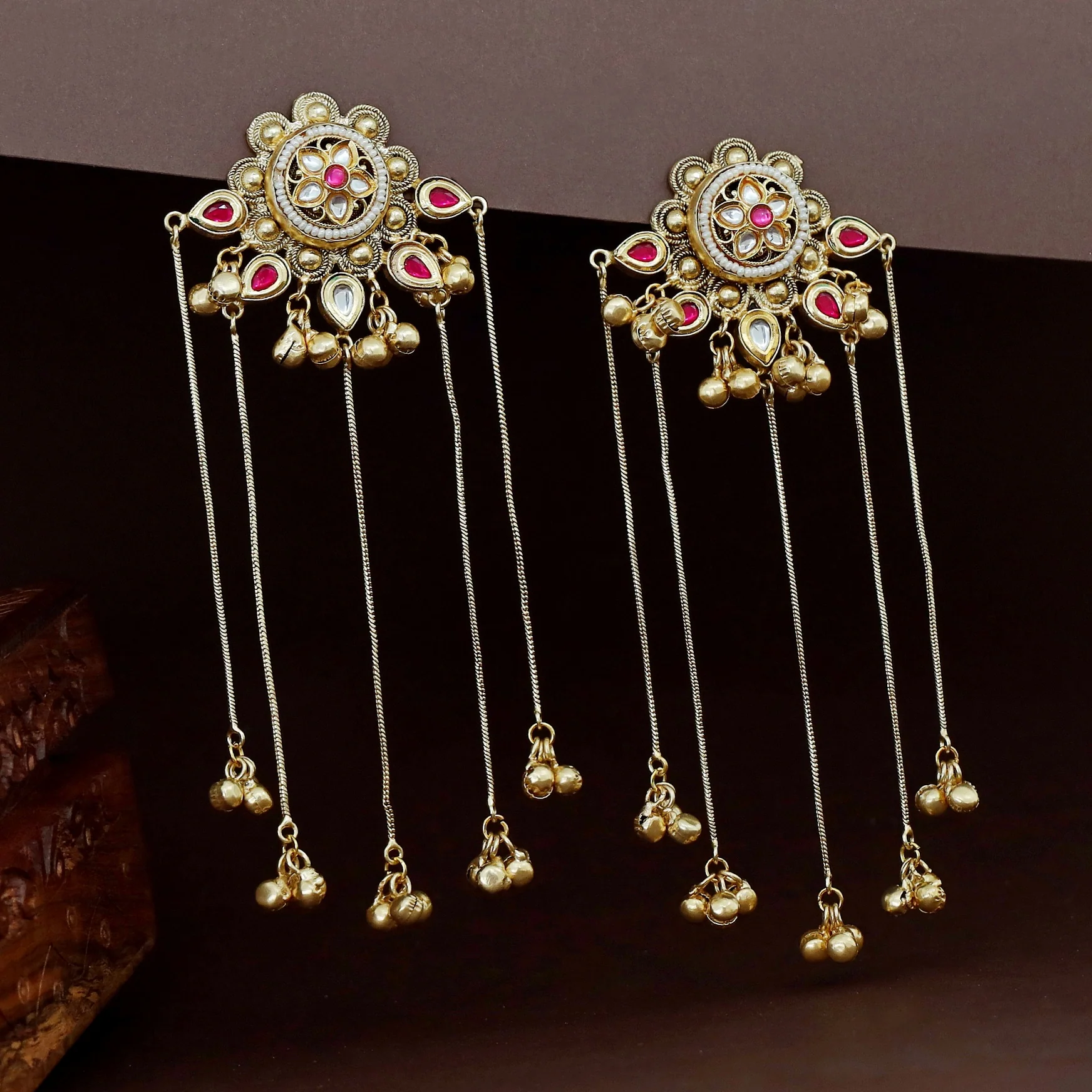 Shivali Flower Kundan Hanging Ghungroo Kashmiri Earring - Image 4