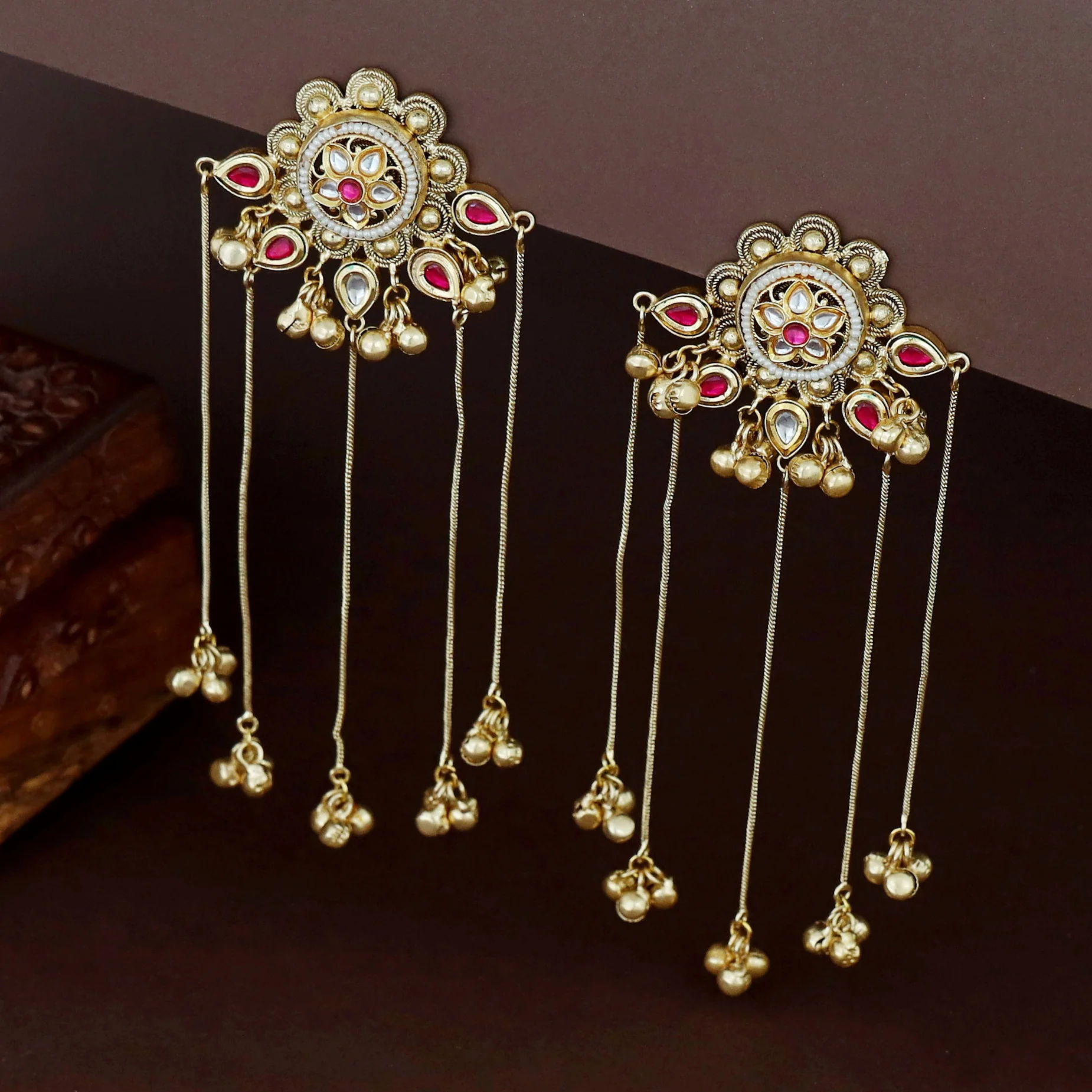Shivali Flower Kundan Hanging Ghungroo Kashmiri Earring - Image 5