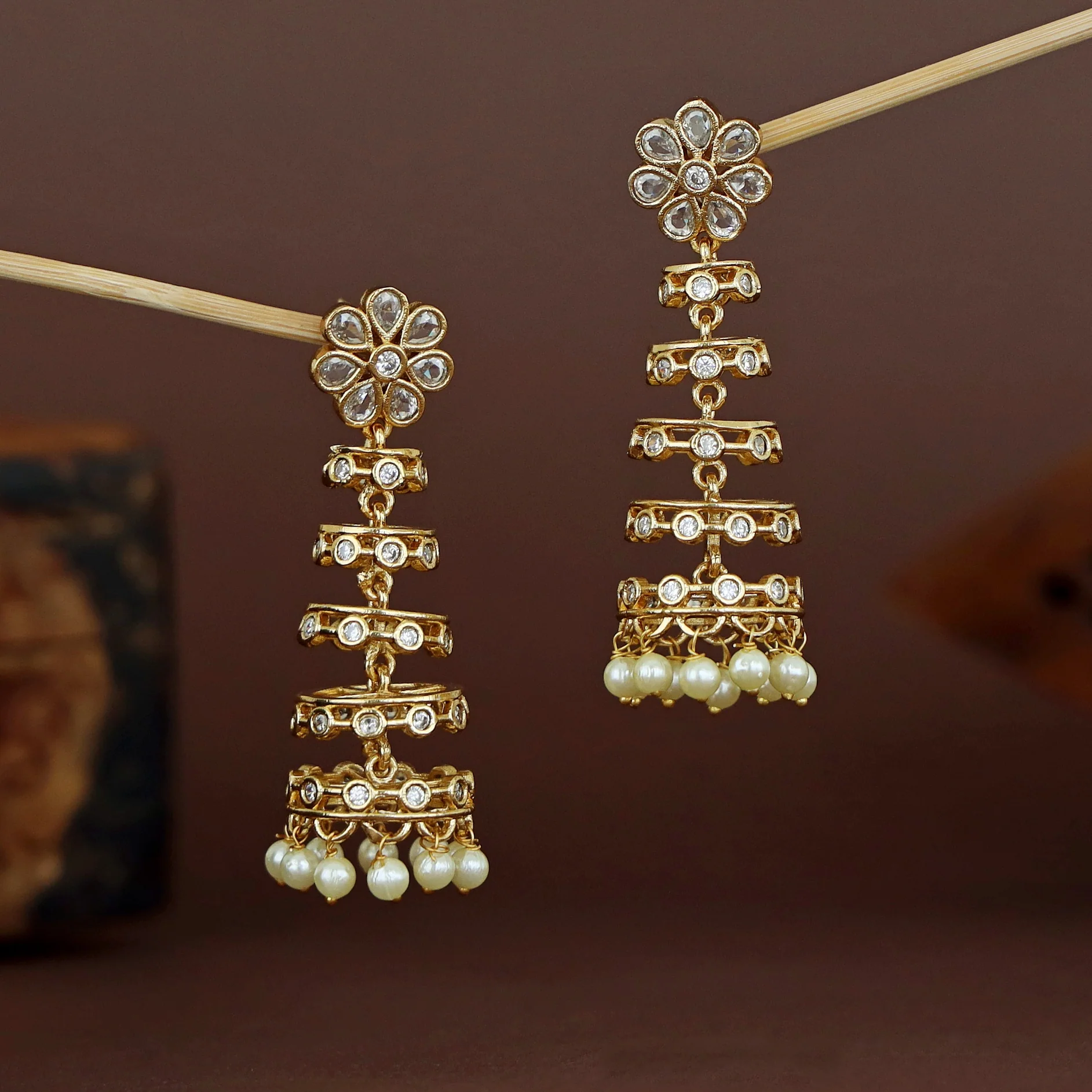 Shivanya Golden 5 Layer Pearl Earring - Image 5