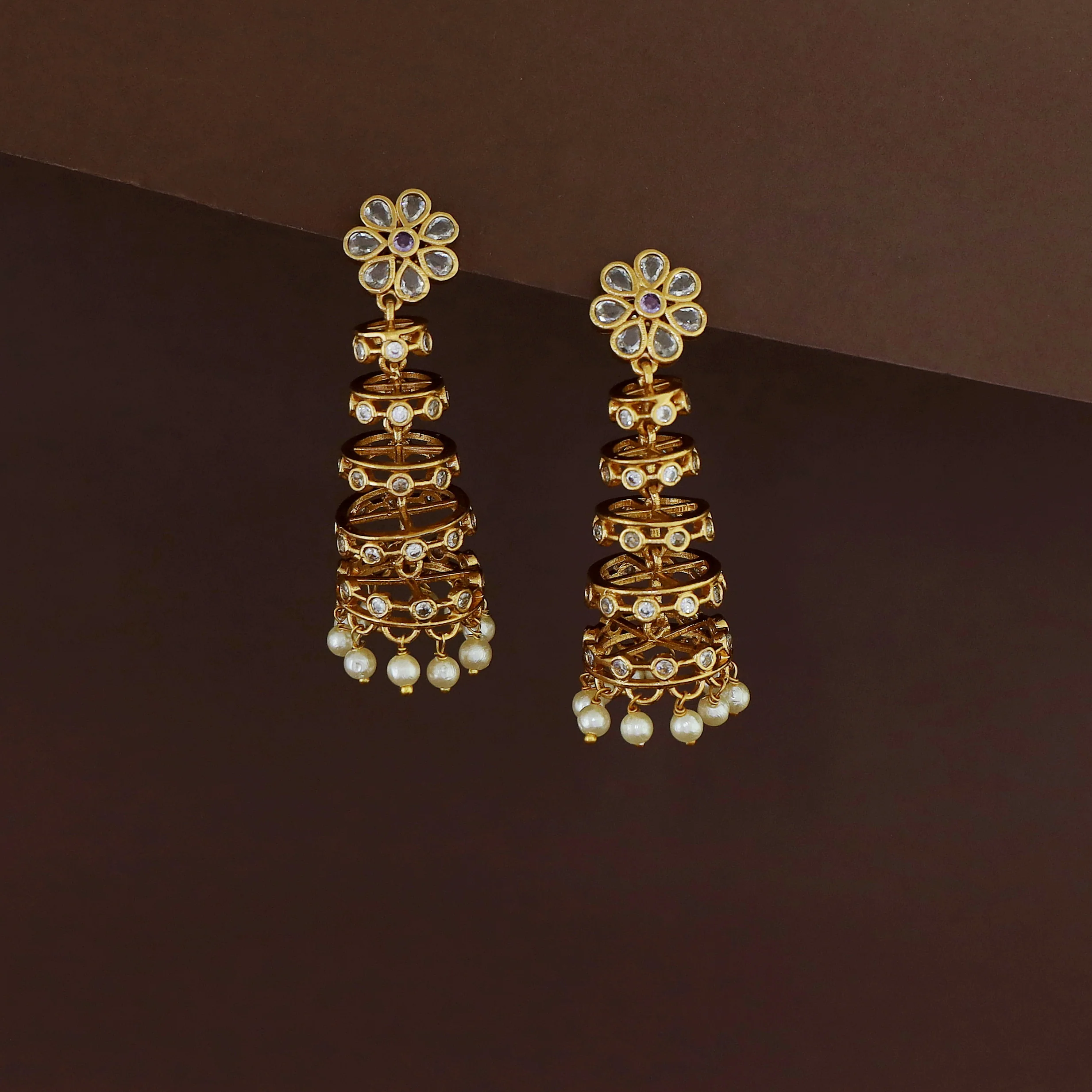 Shivanya Golden 5 Layer Pearl Earring - Image 6