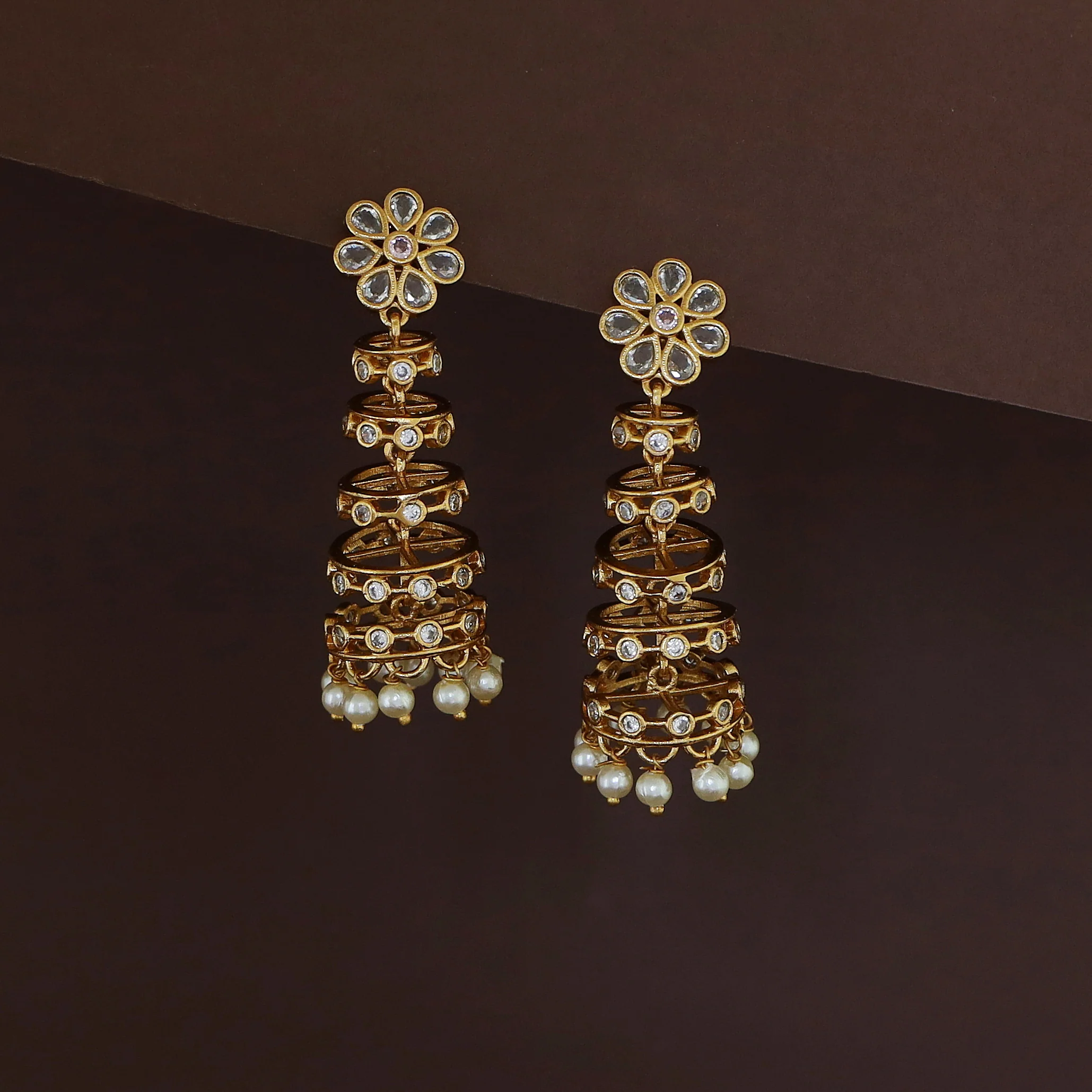 Shivanya Golden 5 Layer Pearl Earring - Image 7