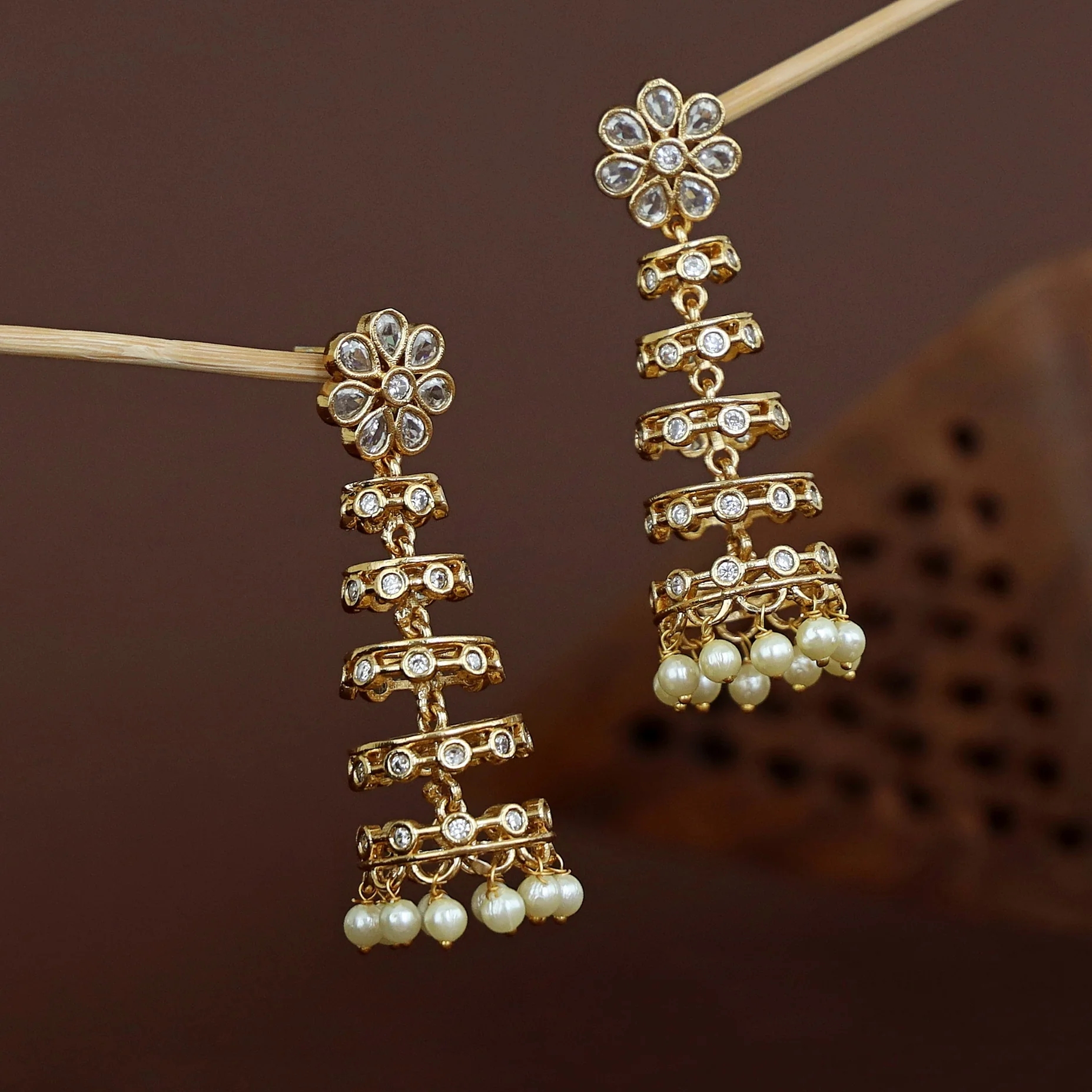 Shivanya Golden 5 Layer Pearl Earring - Image 8