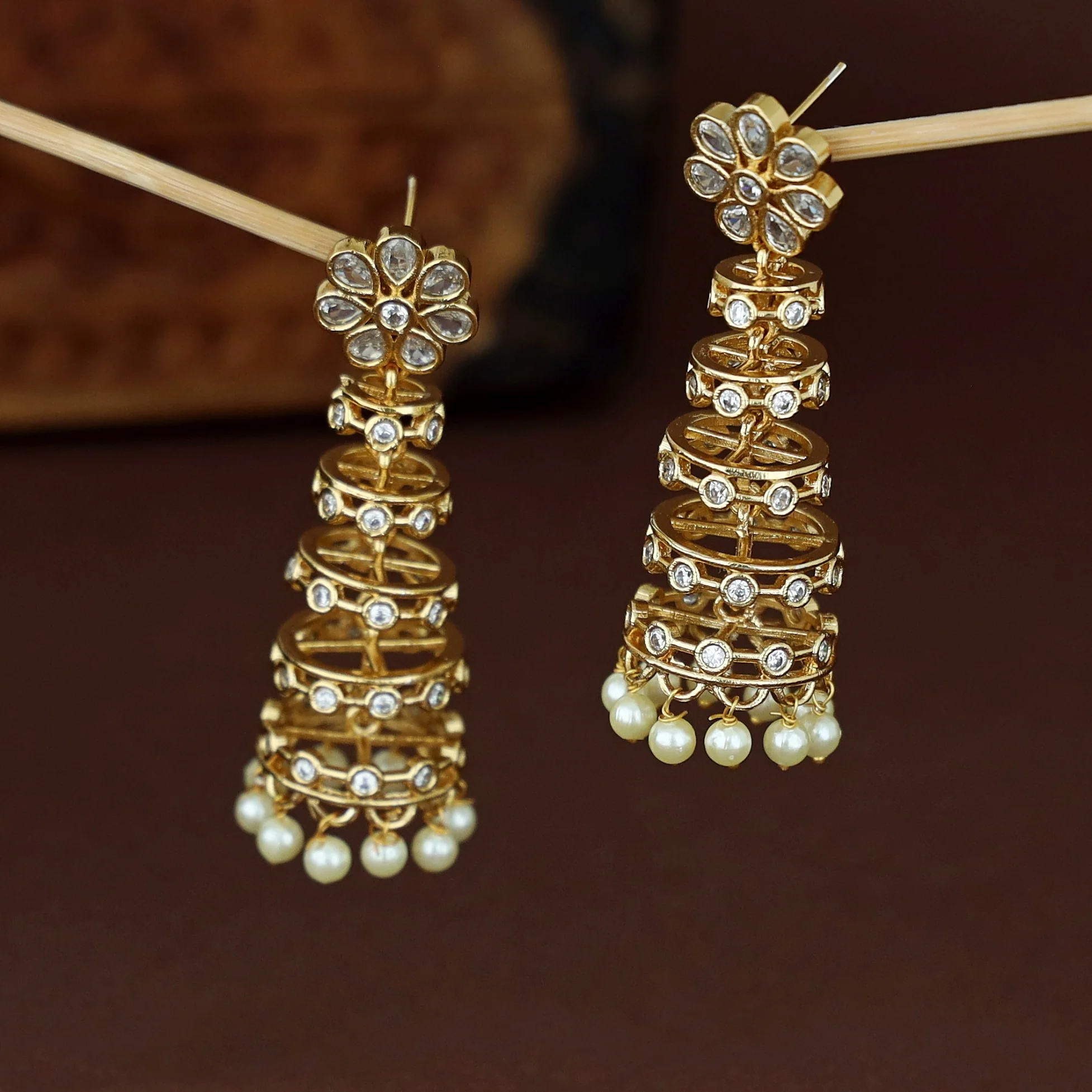 Shivanya Golden 5 Layer Pearl Earring - Image 9
