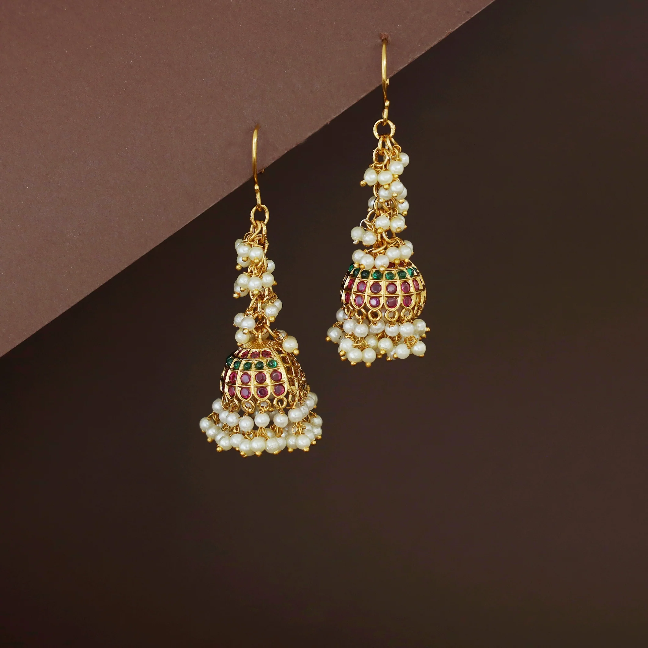 Shubha Cluster Pearl Drop Jhumka - Image 3