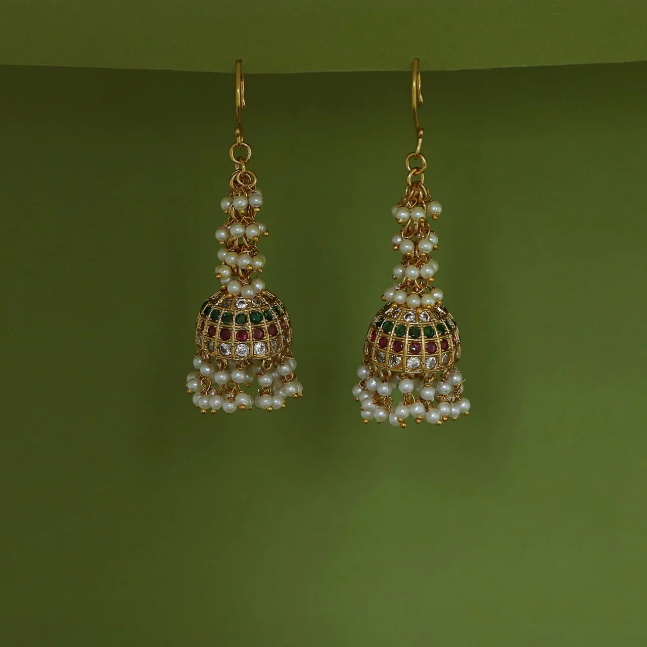 Shubha Cluster Pearl Drop Jhumka - Image 4
