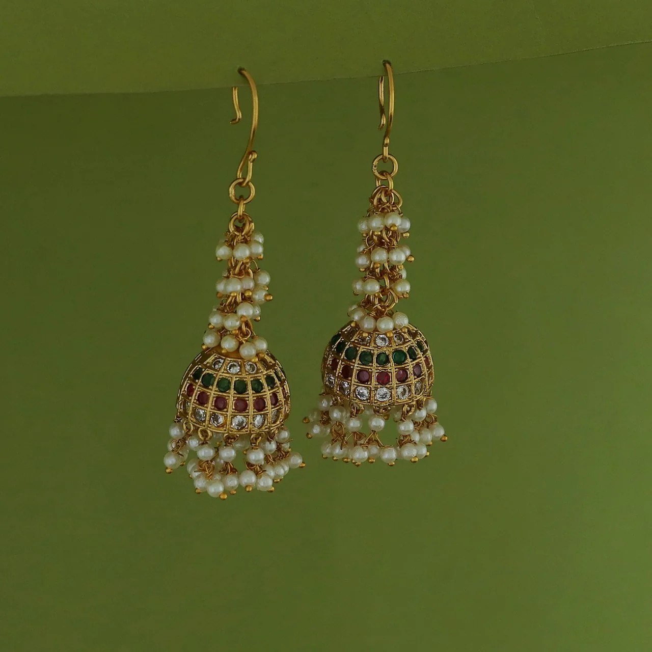 Shubha Cluster Pearl Drop Jhumka - Image 5