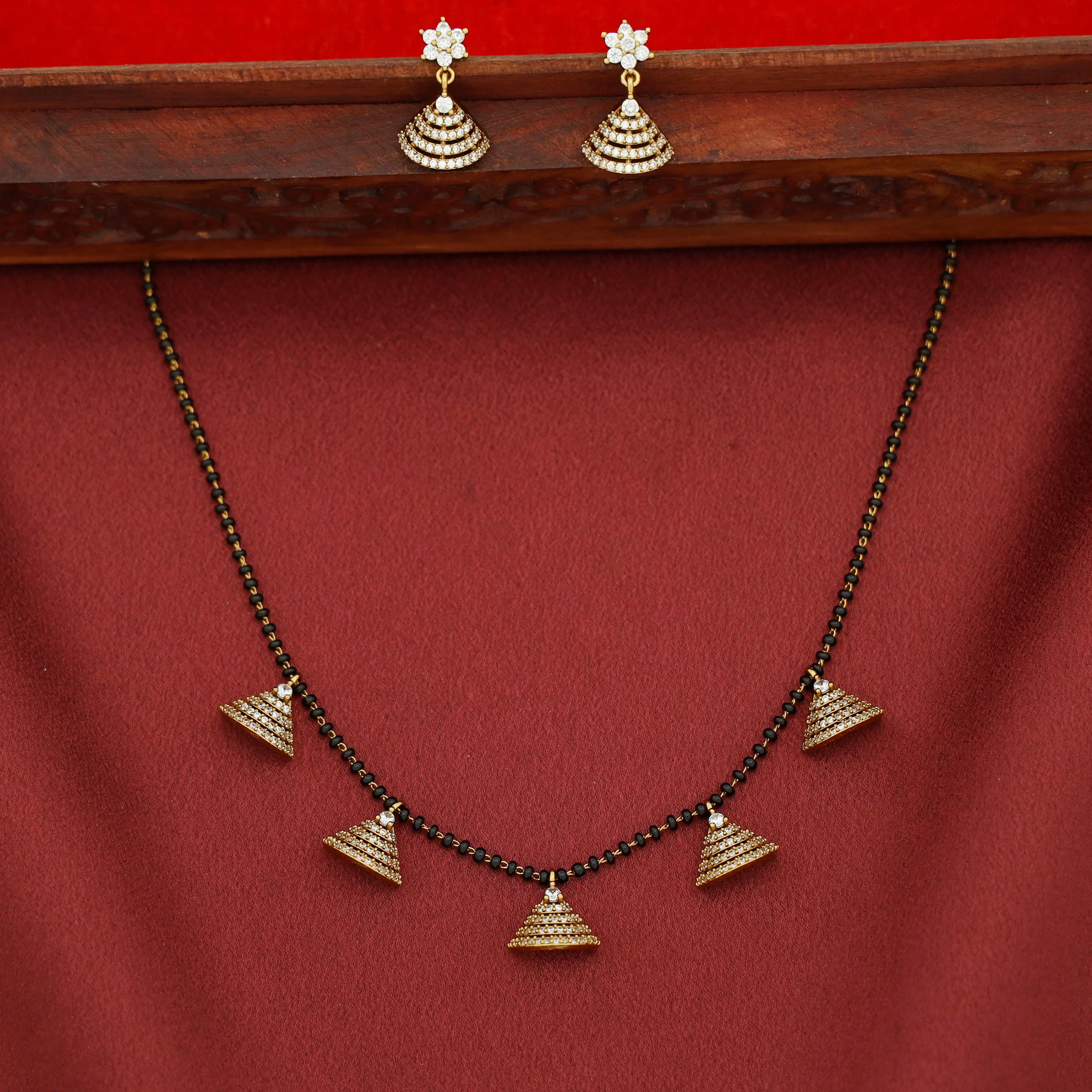 Shyama AD Stone Half Cone Mangalsutra With Earring - Image 3
