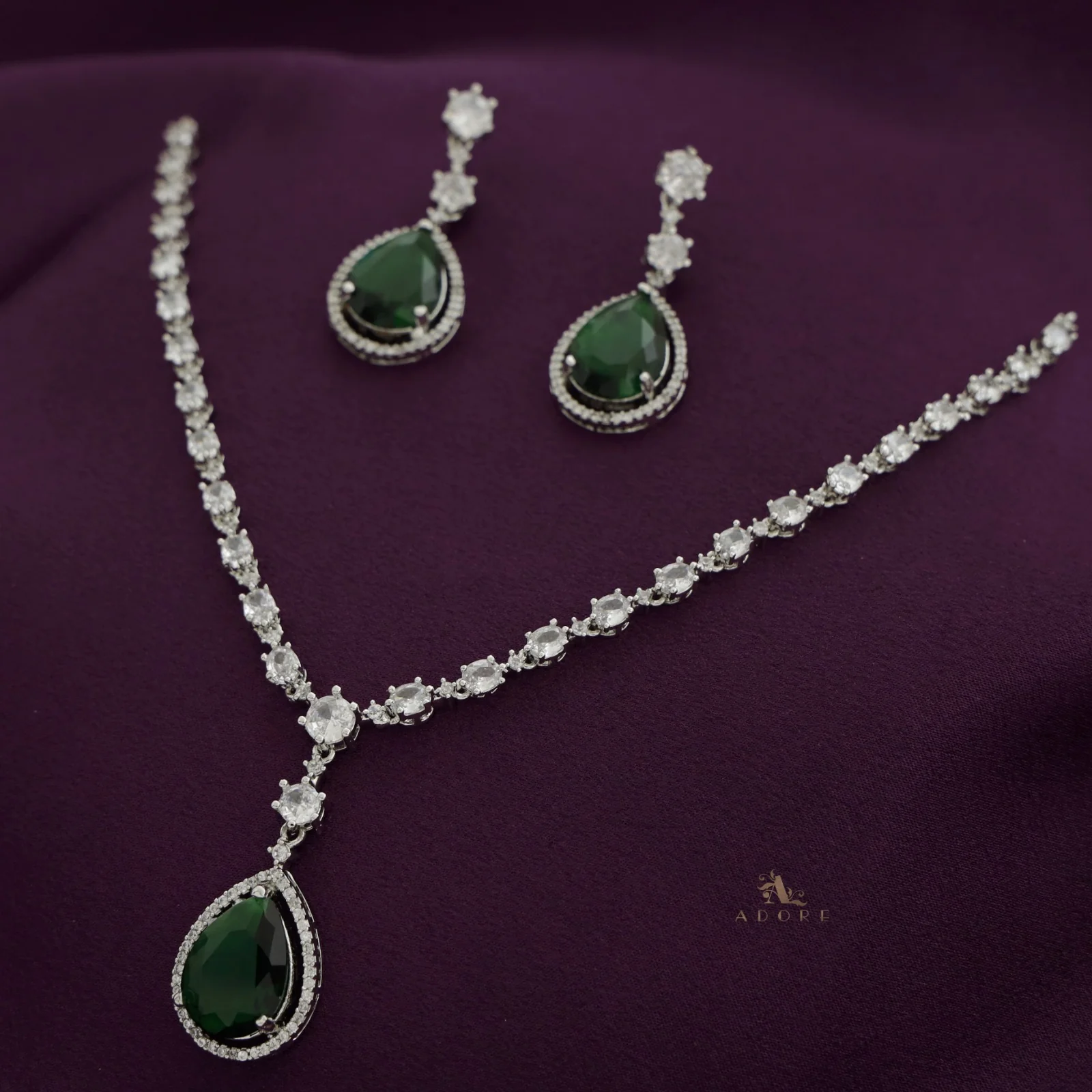 Silver Mirielle AD Glossy Drop Neckpiece With Earring - Image 13