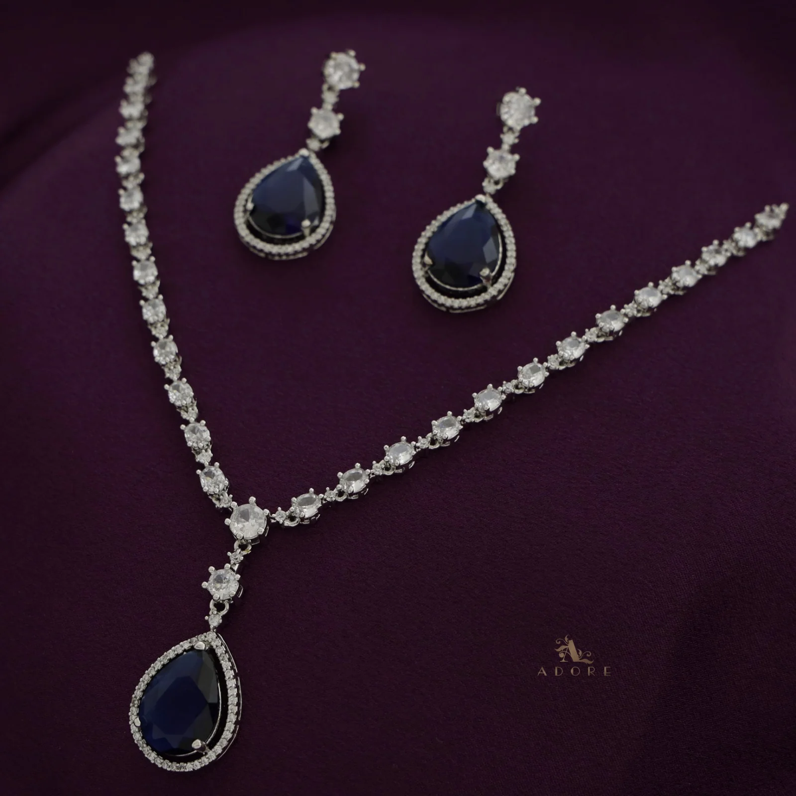 Silver Mirielle AD Glossy Drop Neckpiece With Earring - Image 14