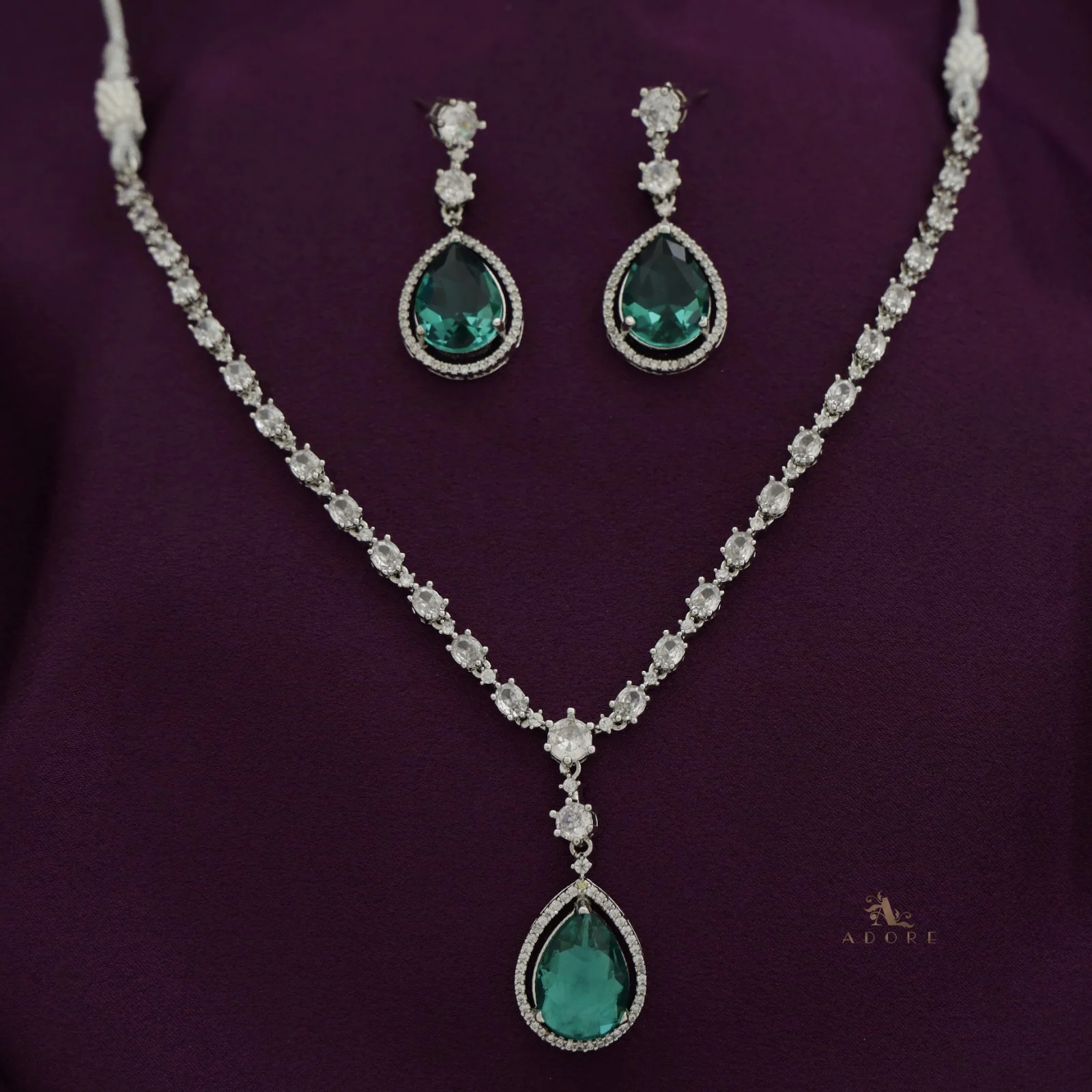 Silver Mirielle AD Glossy Drop Neckpiece With Earring - Image 15