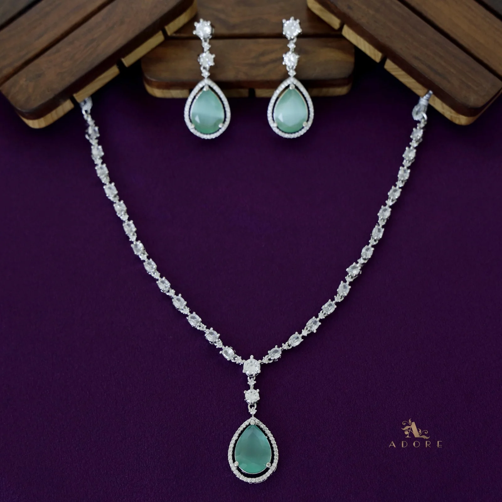 Silver Mirielle AD Glossy Drop Neckpiece With Earring - Image 17