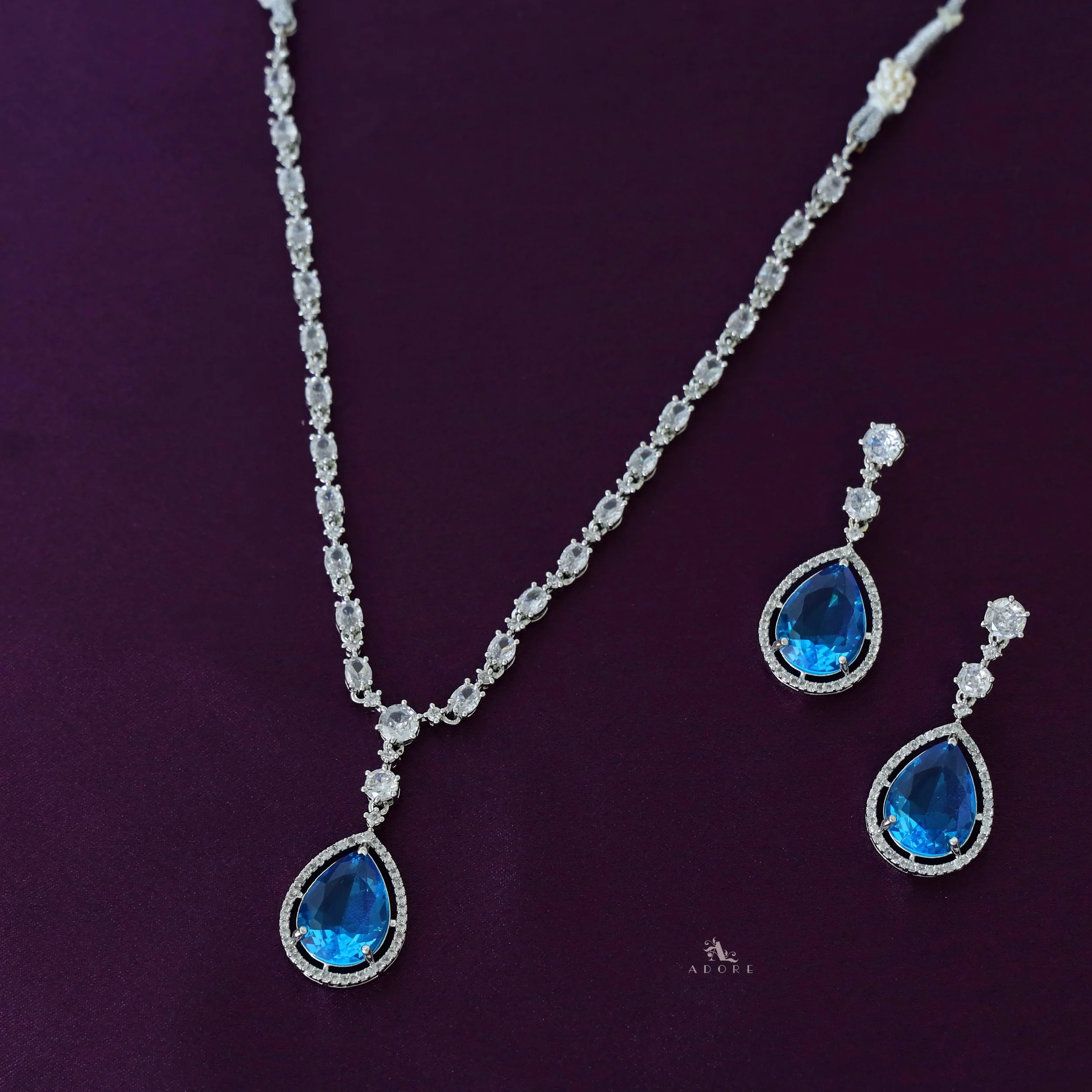 Silver Mirielle AD Glossy Drop Neckpiece With Earring - Image 19