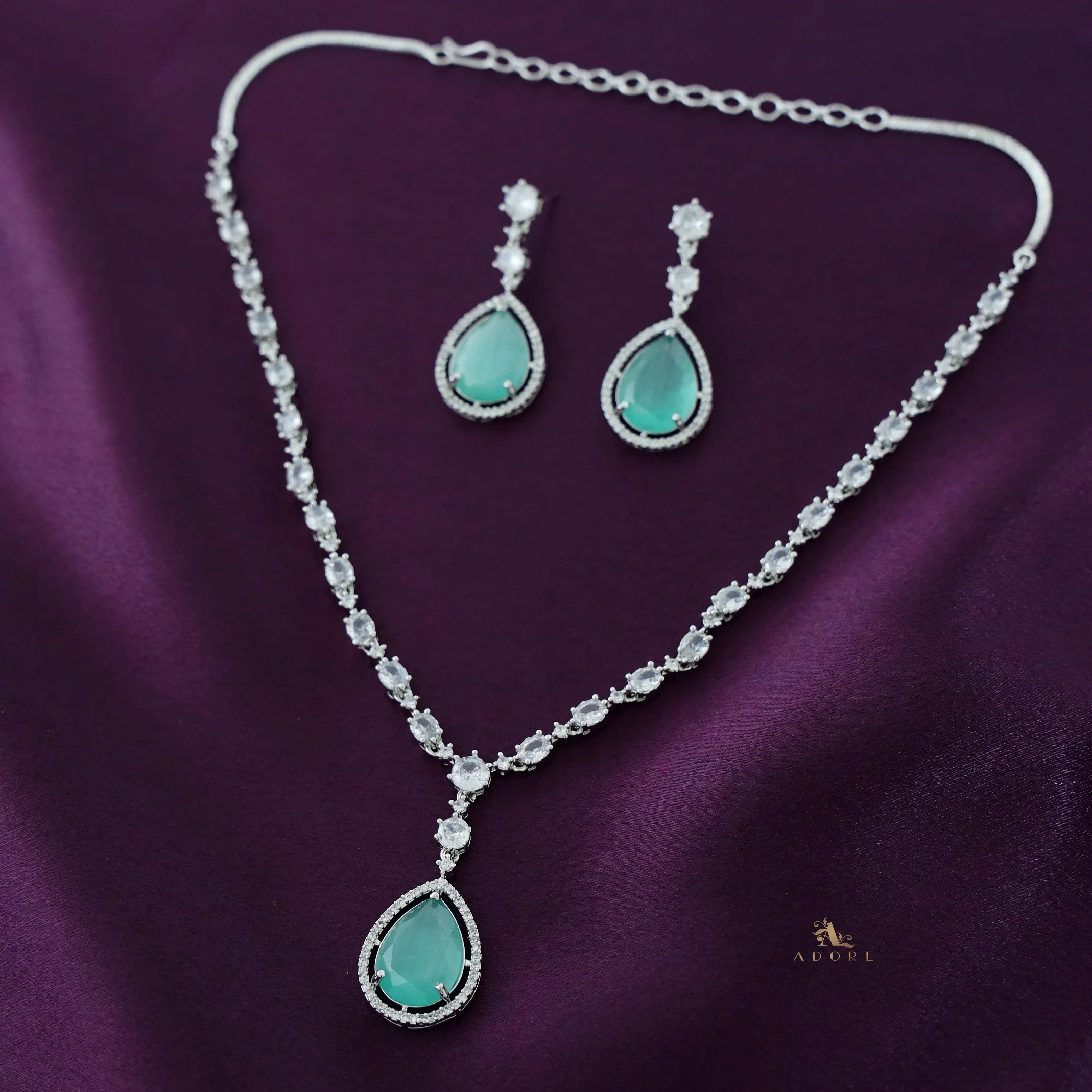 Silver Mirielle AD Glossy Drop Neckpiece With Earring - Image 20