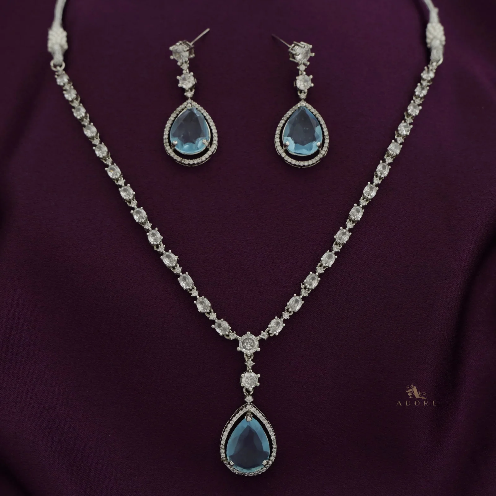 Silver Mirielle AD Glossy Drop Neckpiece With Earring - Image 3