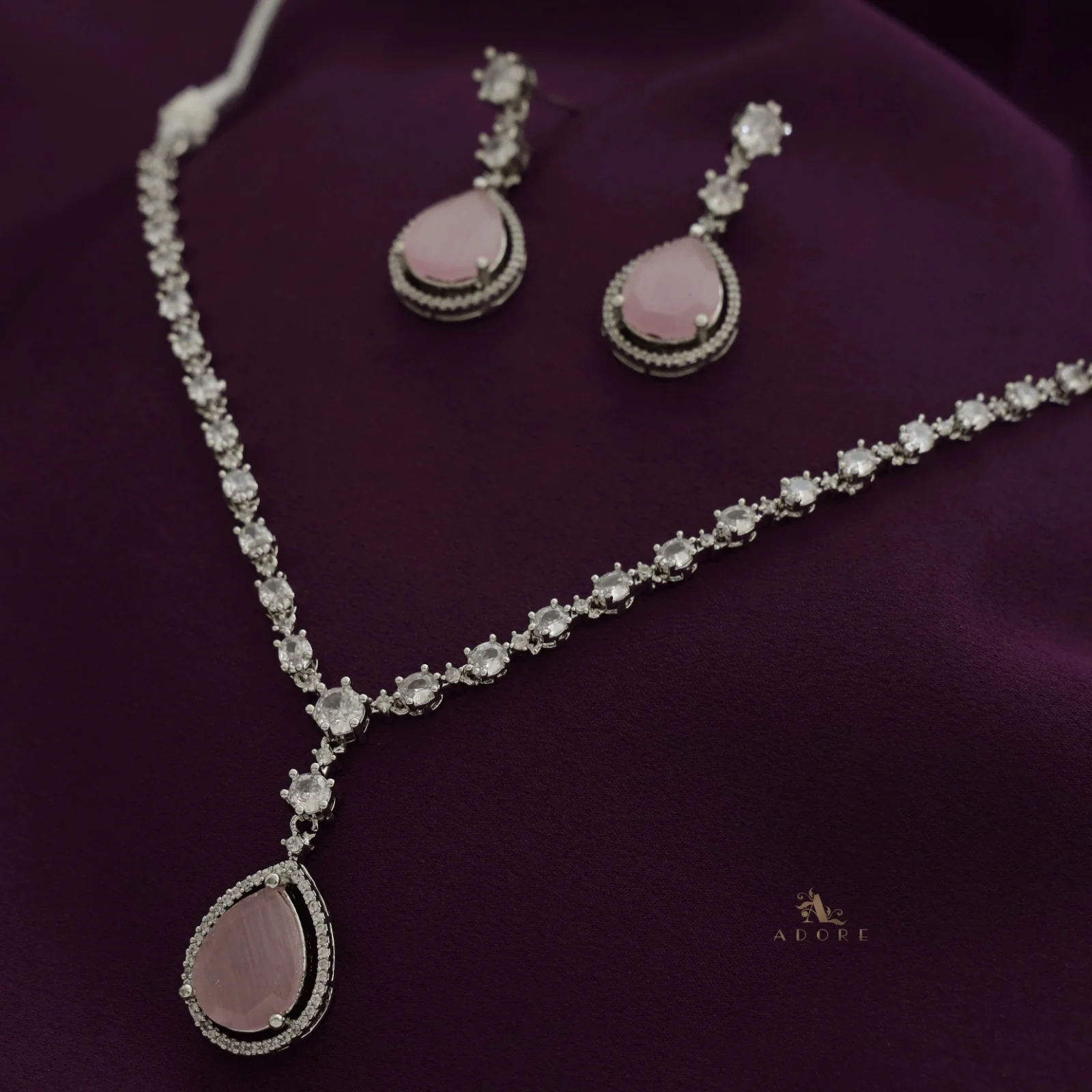 Silver Mirielle AD Glossy Drop Neckpiece With Earring - Image 4