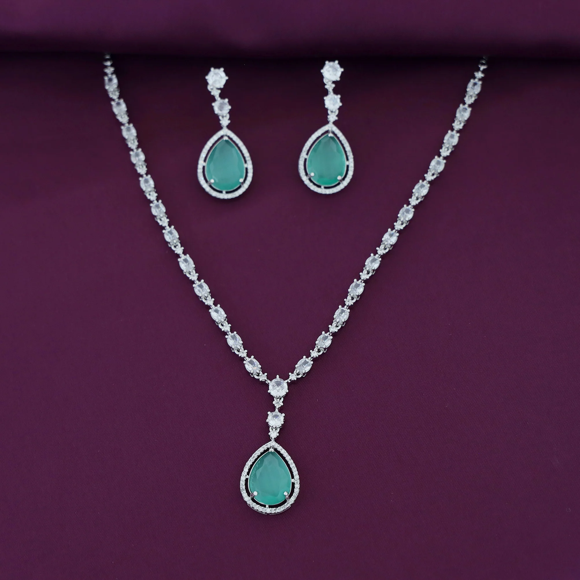 Silver Mirielle AD Glossy Drop Neckpiece With Earring - Image 7