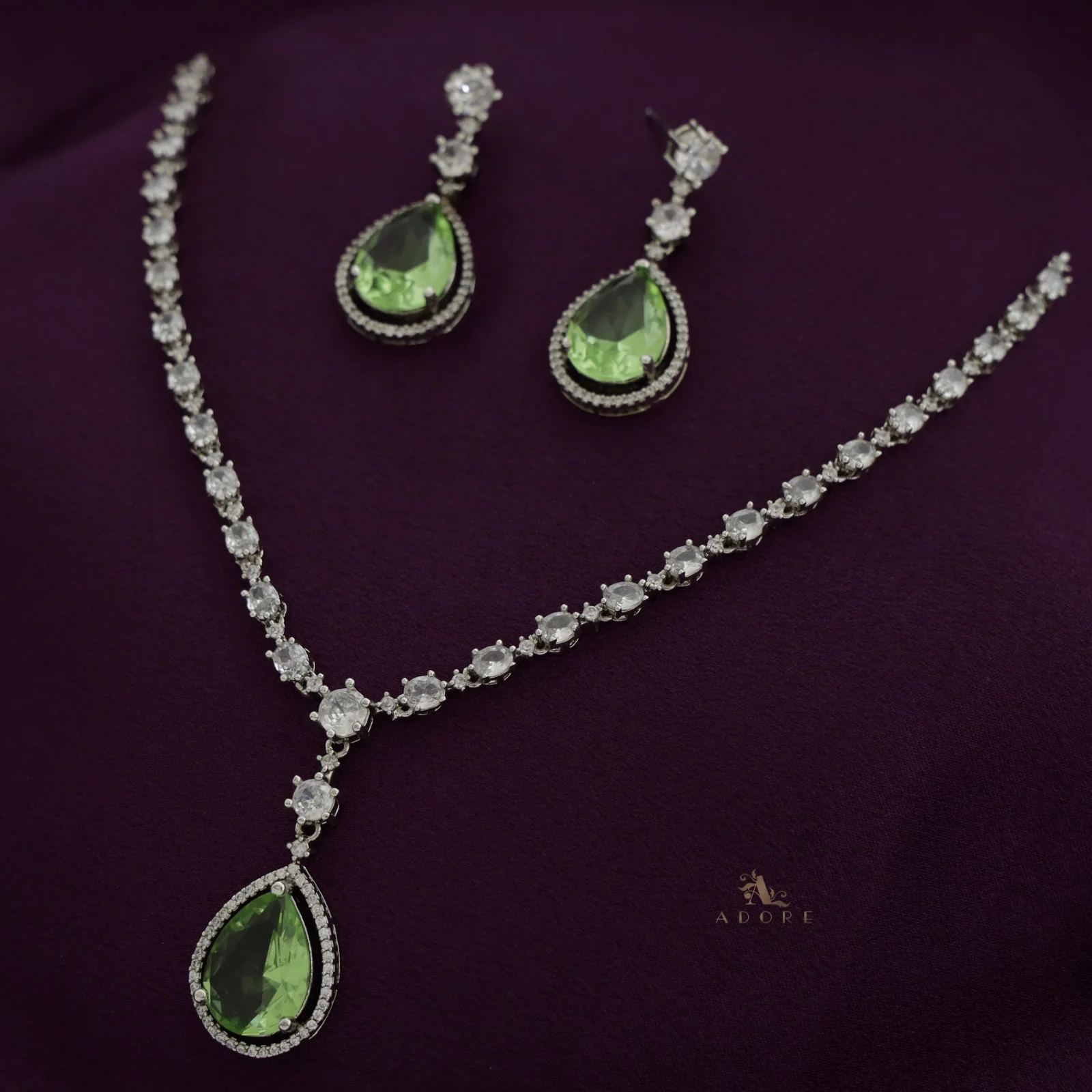 Silver Mirielle AD Glossy Drop Neckpiece With Earring - Image 8