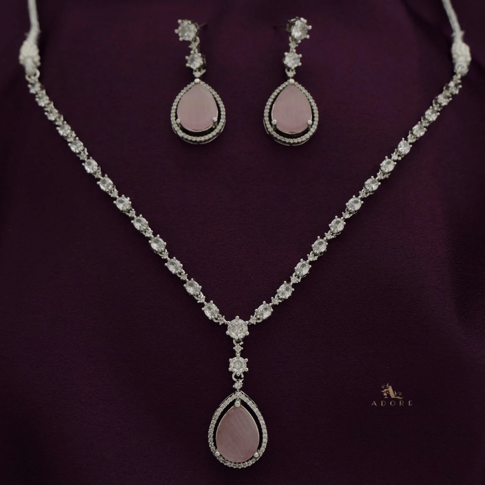 Silver Mirielle AD Glossy Drop Neckpiece With Earring - Image 9