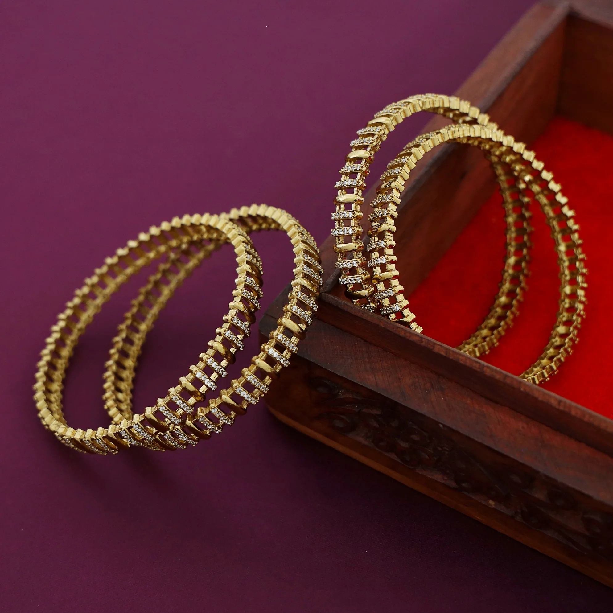 Simran AD Stone Striped Bangle ( Set Of 4 ) - Image 2