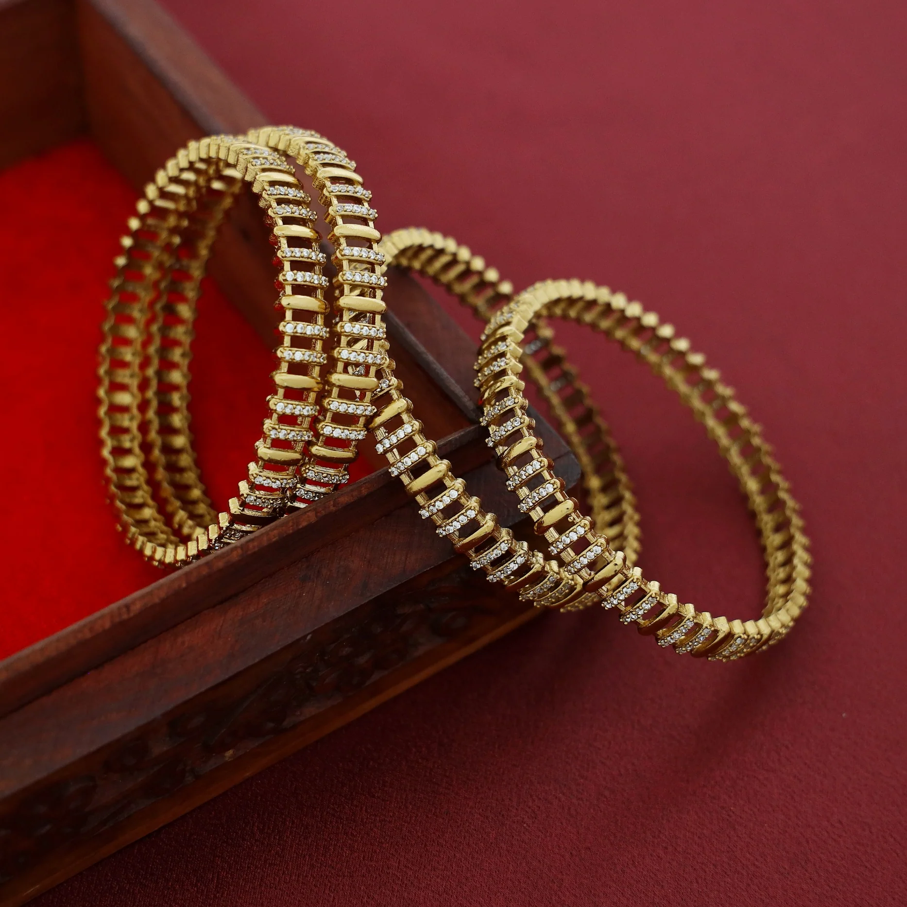 Simran AD Stone Striped Bangle ( Set Of 4 ) - Image 4
