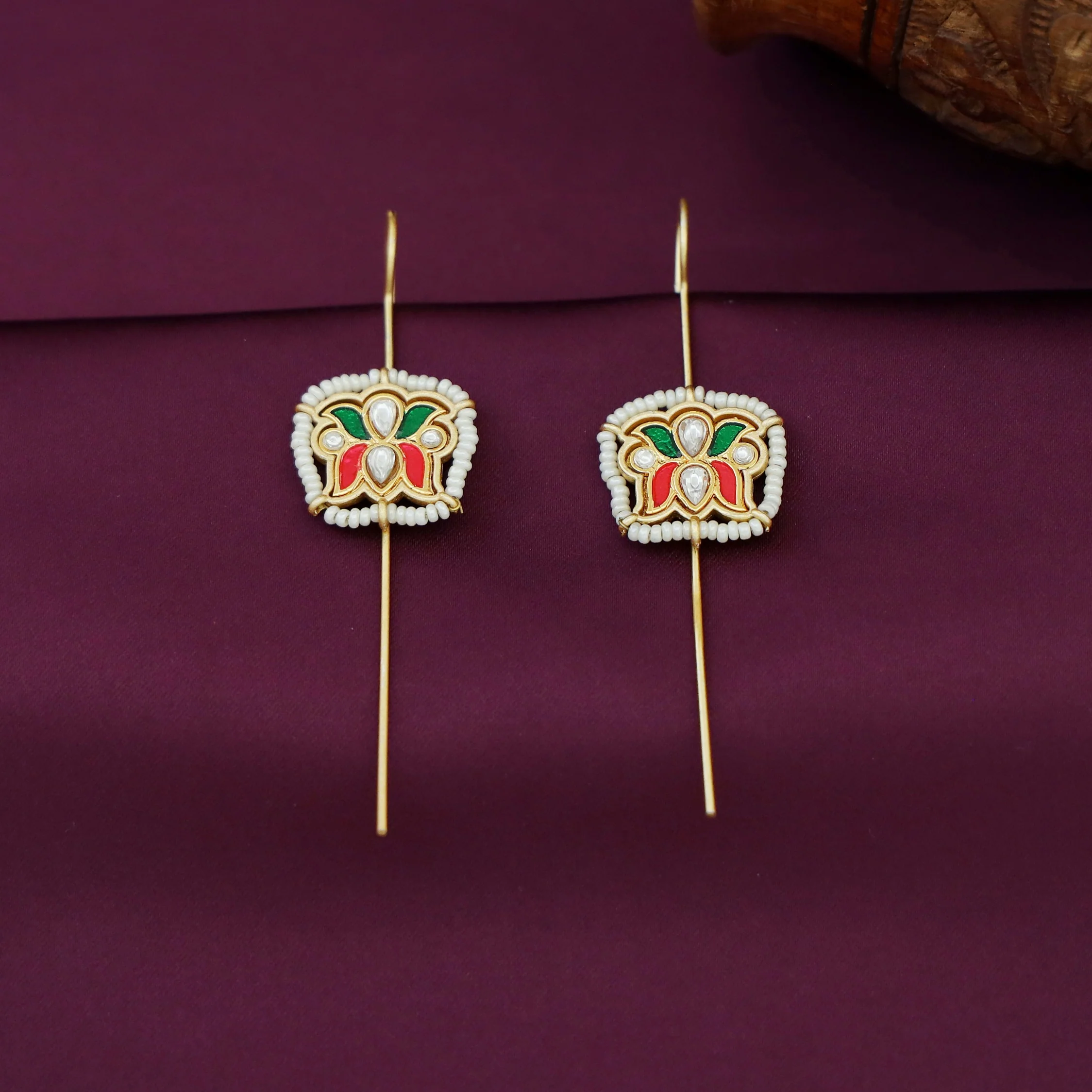 Simrath Enamel Pearl Lotus Ear-Cuff (Set Of 2) - Image 3