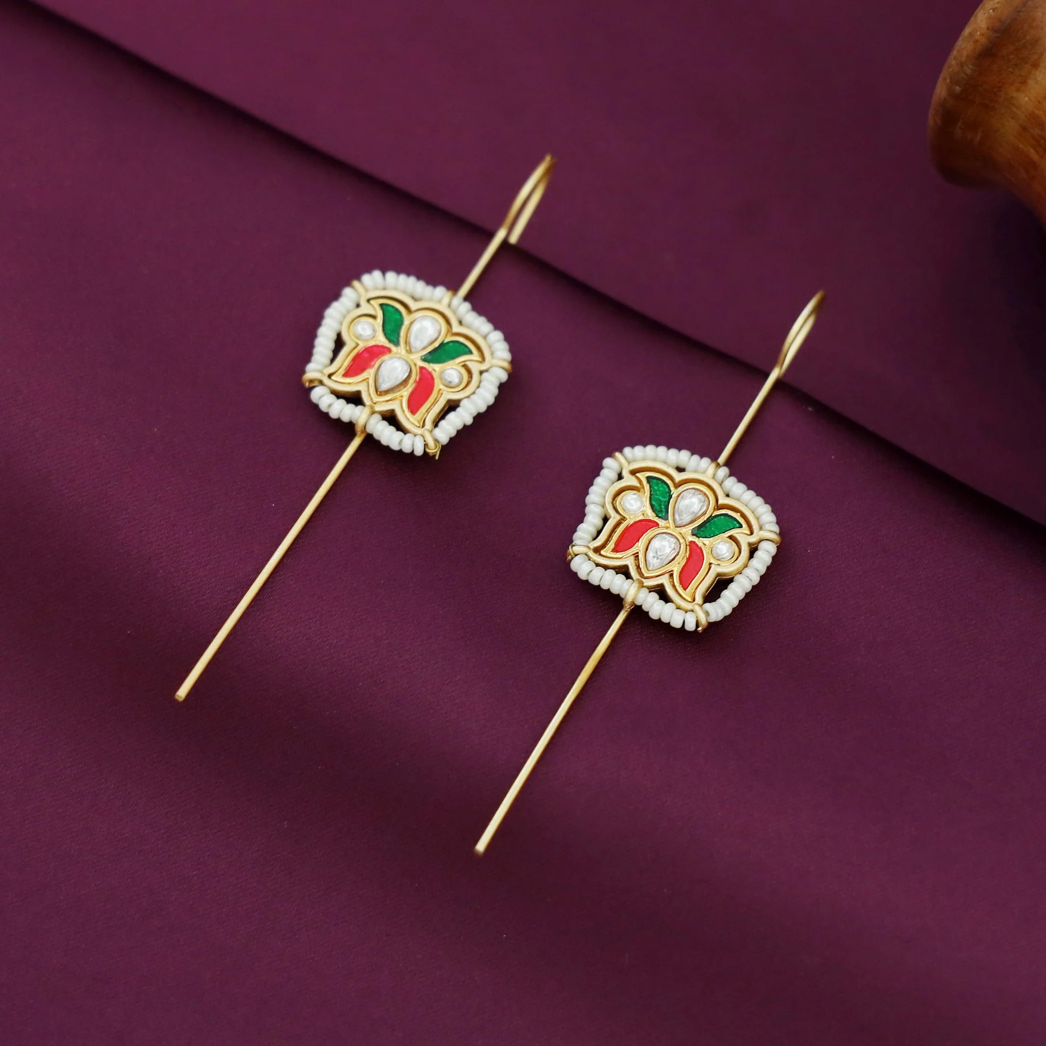 Simrath Enamel Pearl Lotus Ear-Cuff (Set Of 2) - Image 4